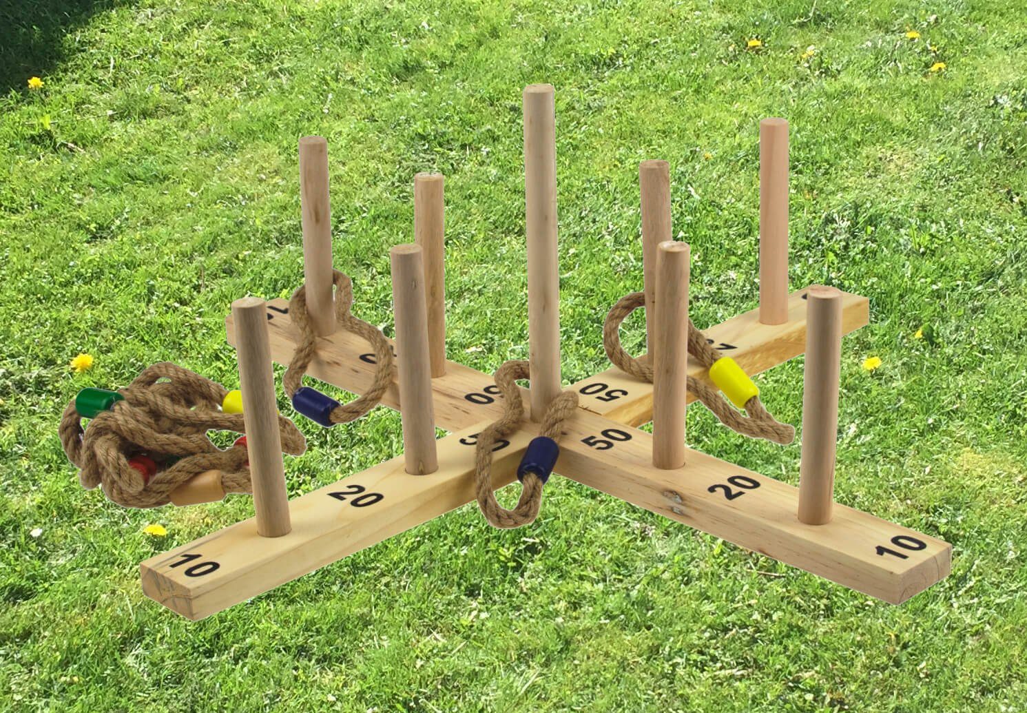 Alert Spielzeug-Gartenset XL Ringwurfspiel aus Holz, Kinder Wurfspiel Ringe günstig online kaufen