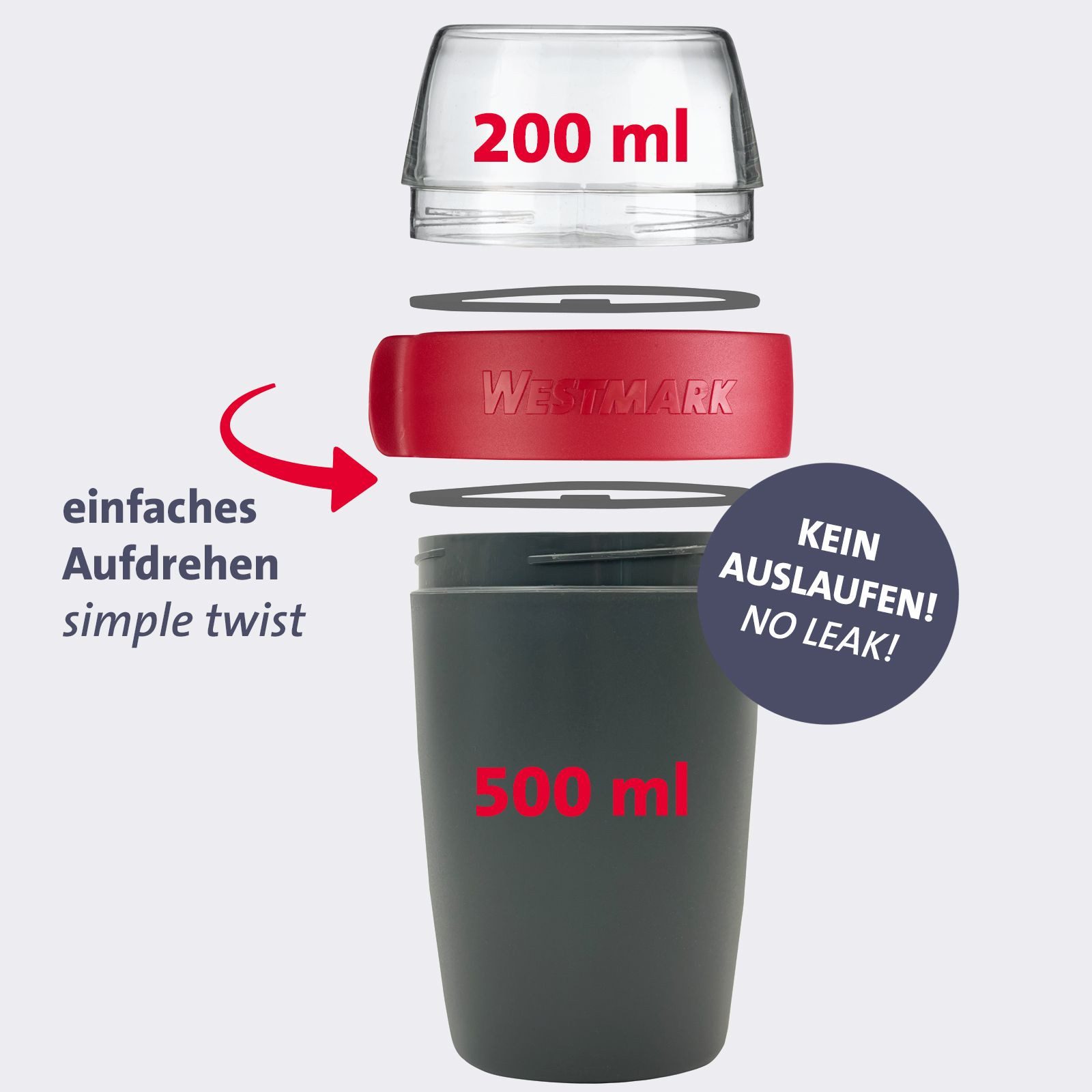 WESTMARK Mehrwegbecher, Kunststoff, (1-tlg), Joghurt-, Müsli-, Lunchbehälter, To Go, 200 + 500 ml, Made in Germany