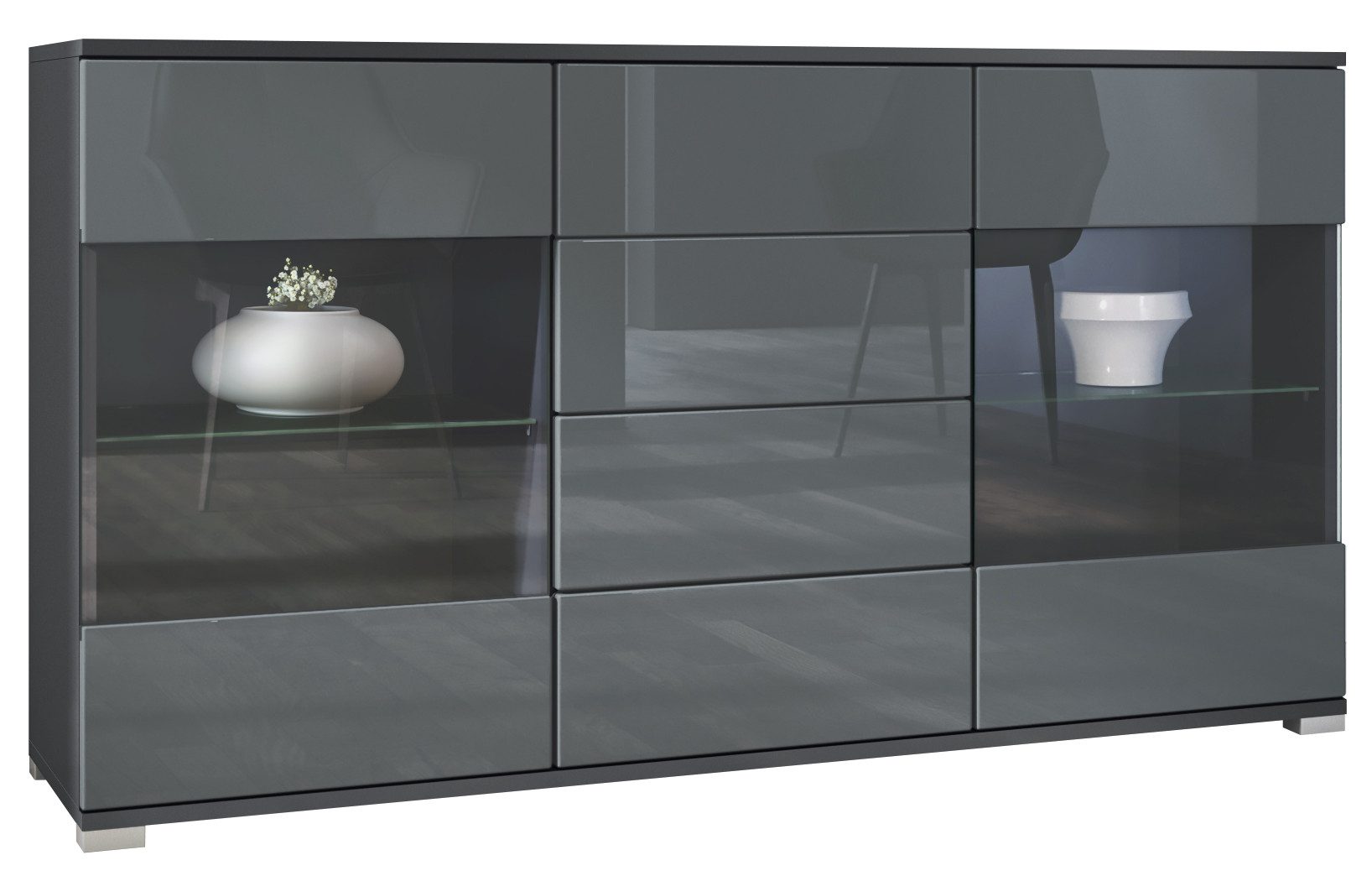 Vladon Sideboard Bari V1 (Kommode mit 2 Türen, 4 Schubladen und 2 flexible günstig online kaufen