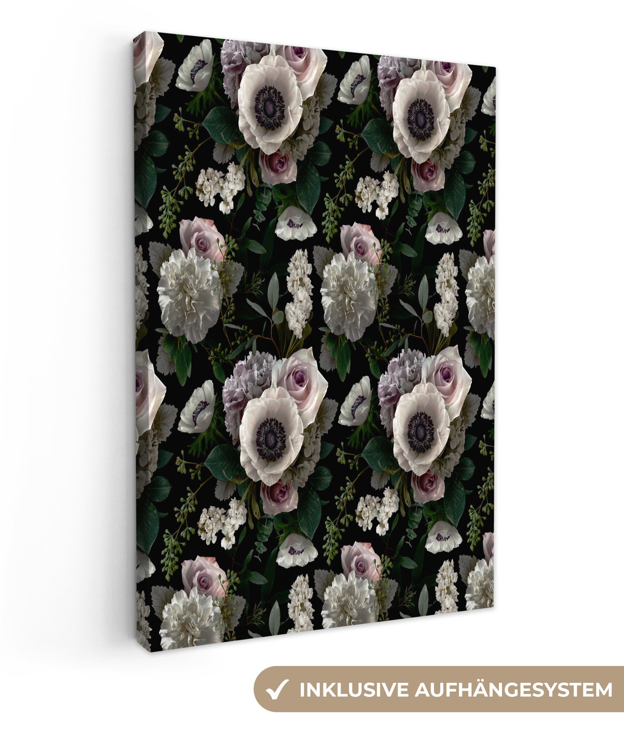 inkl. cm fertig Zackenaufhänger, - OneMillionCanvasses® Anemone Rosa, - 20x30 (1 Gemälde, Leinwandbild bespannt Blumen Leinwandbild St),