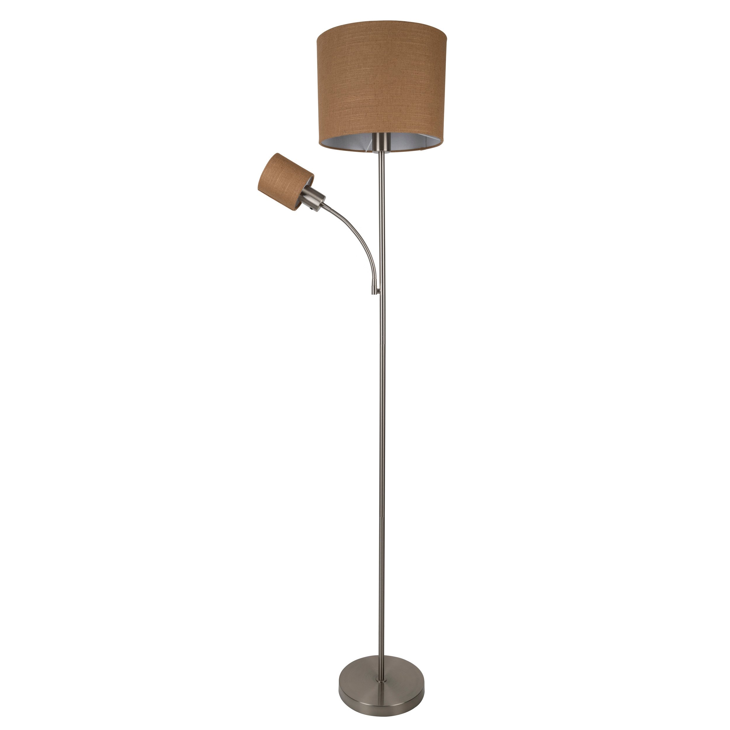 näve Stehlampe Filomena, Lesearm, ohne Leuchtmittel, Schirm braun, inkl. Lesearm, inkl. Druckschalter, H: 165cm