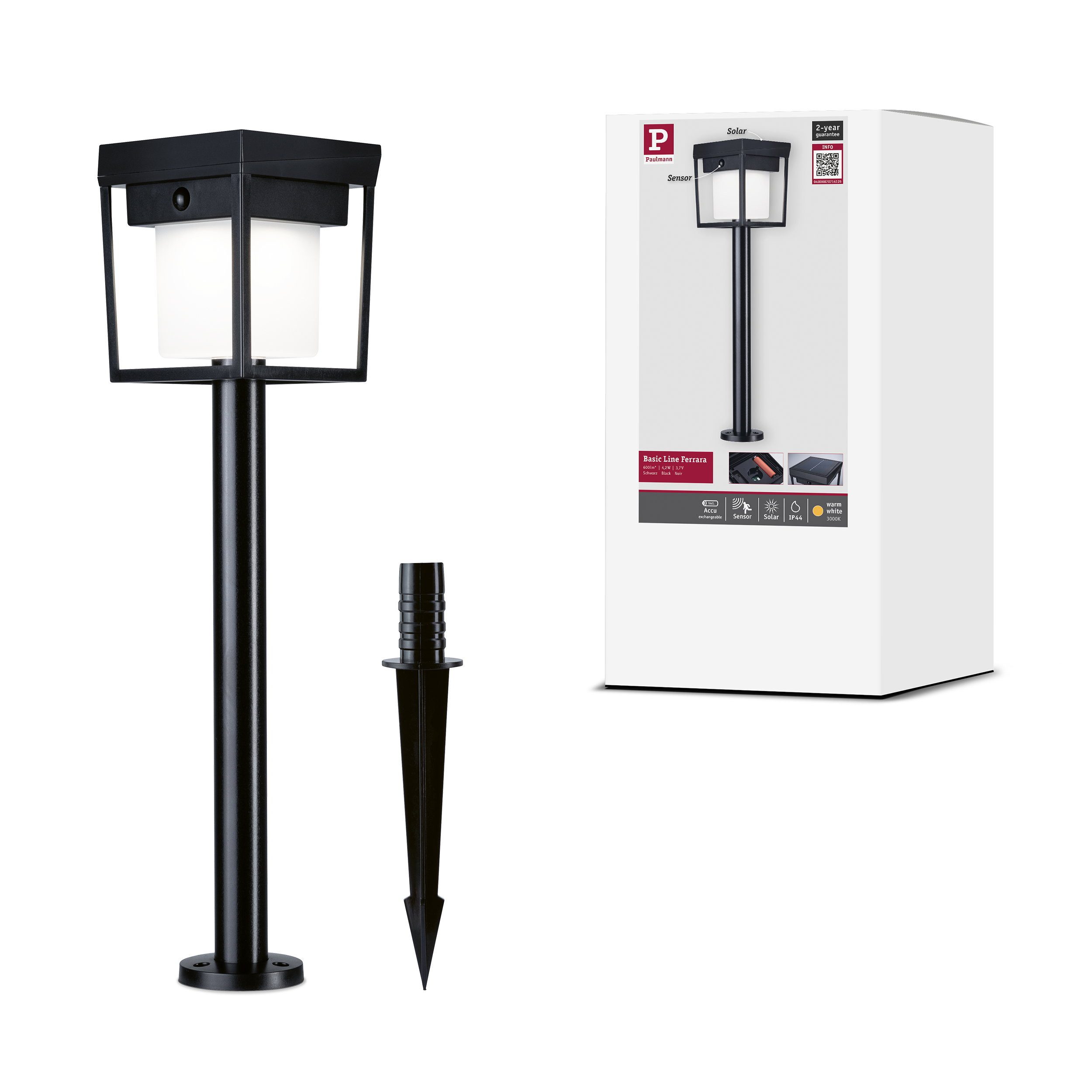 Paulmann LED Wandleuchte Solar LED Erdspieß Ferrara IP44 3000K 400lm Schwarz 121x690 mm