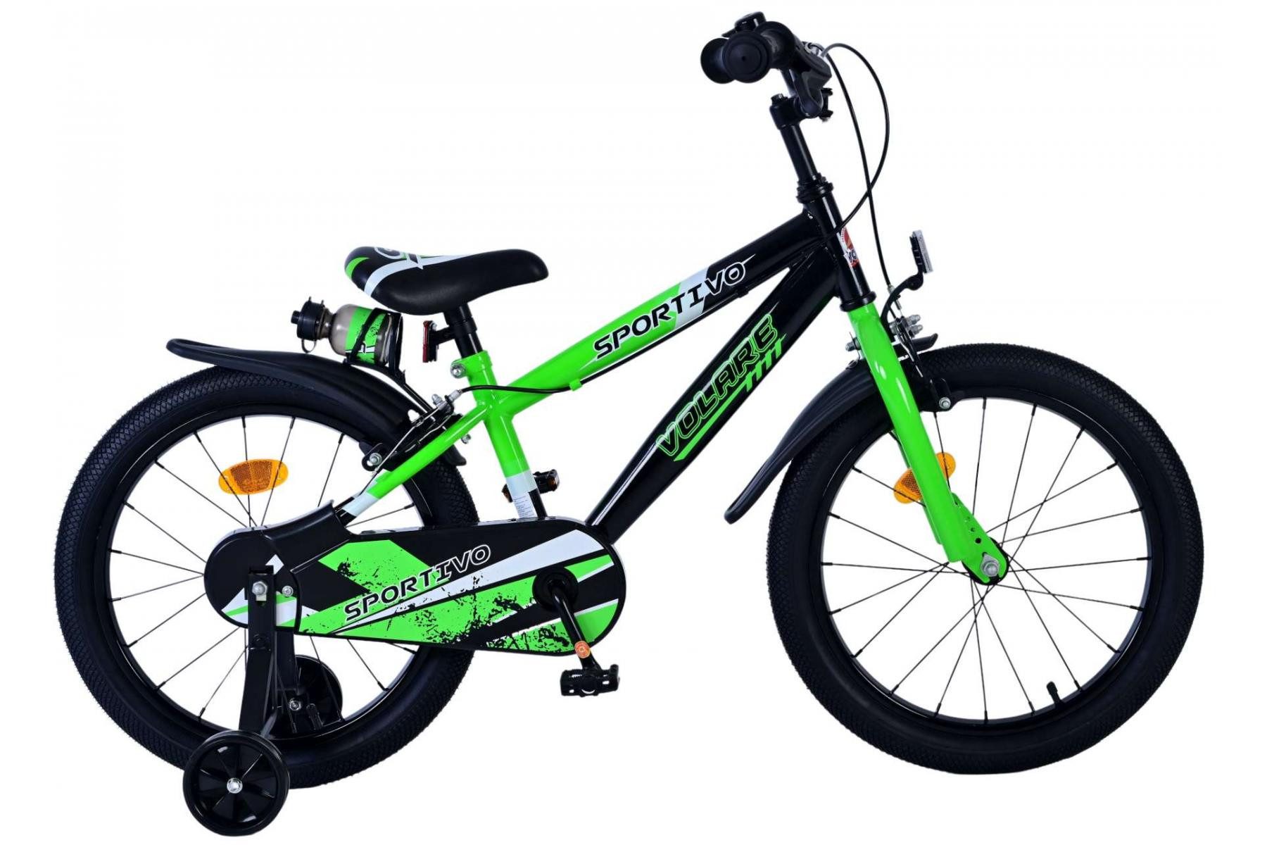 Volare Kinderfahrrad Volare Sportivo Kinderfahrrad für Jungen - 18 Zoll in Grün Schwarz, Geeignet für Kinder im Alter von 4 bis 7 Jahren