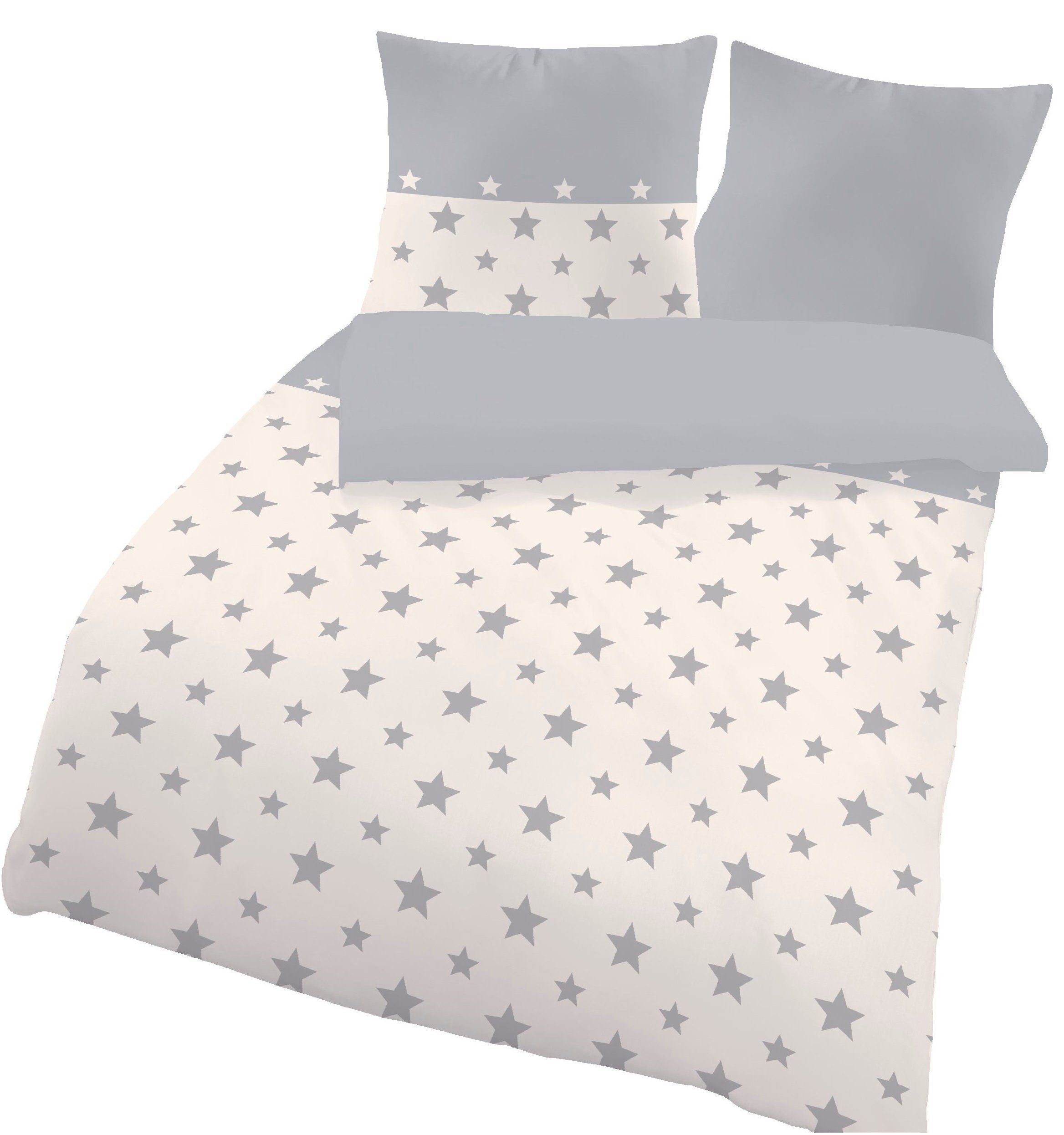 One Home Bettwäsche Sterne, Biber, 2 teilig, Winter Fein Biber, kuschelig flauschig warm weich Winter