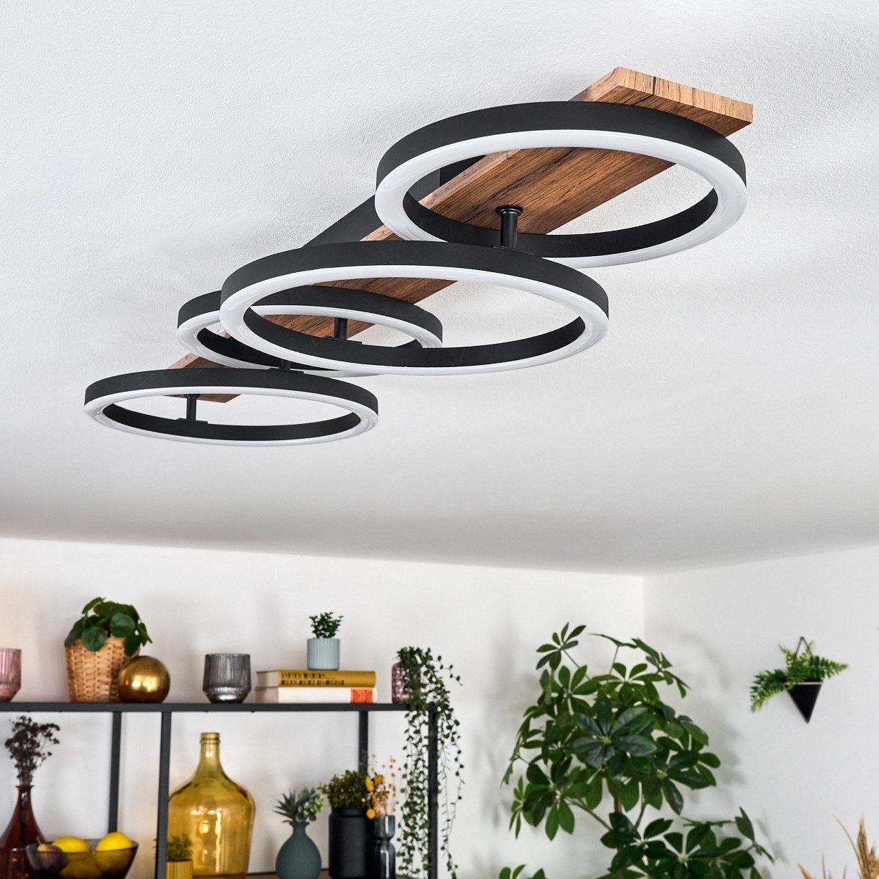 hofstein Deckenleuchte Deckenlampe aus Metall/Holz/Kunststoff in Schwarz/Br günstig online kaufen