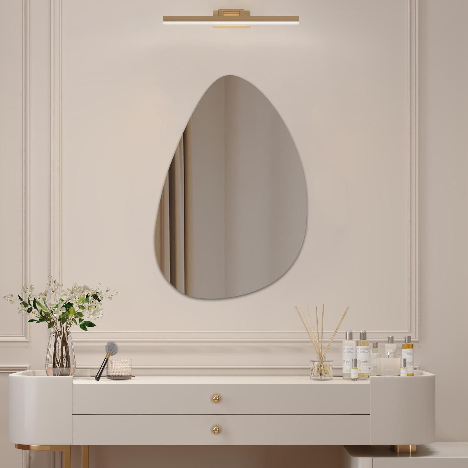 WDWRITTI Schminkspiegel Wand Kosmetikspiegel Wandspiegel Asymmetrisch Rahmenlos Wassertropfen (Dekospiegel Flurspiegel Modern Rahmenlos, 65x90, 55x80, 45x70cm), HD Spiegel mit Splitterschutzfolie