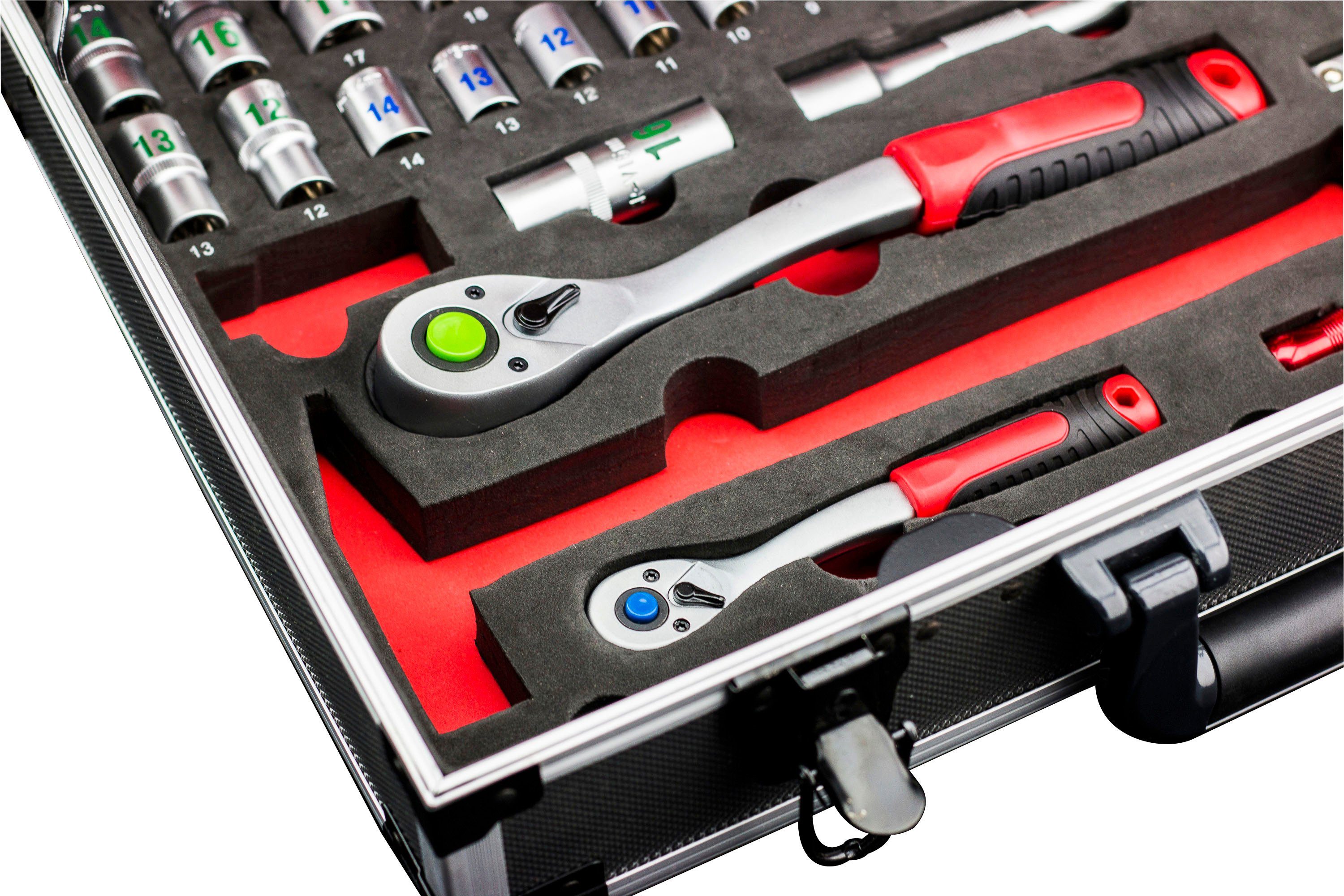 mit Qualitätswerkzeug 131-teilig, meister Werkzeugkoffer Profi 8973750, & Knipex / Wera, Alu-Koffer Werkzeugset von