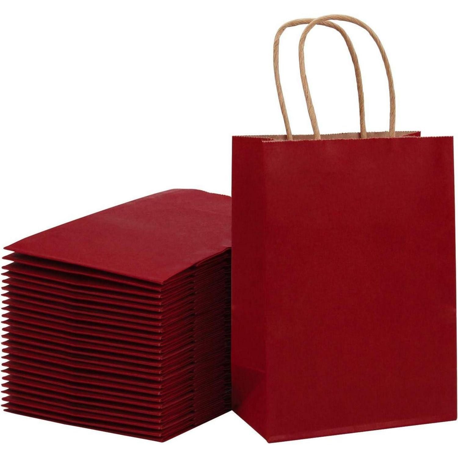 LuxusKollektion Geschenktüten Geschenktüten Kraft Griffe 25er Set Geburtstag rot 21 x 11 x 27 cm, (25St)