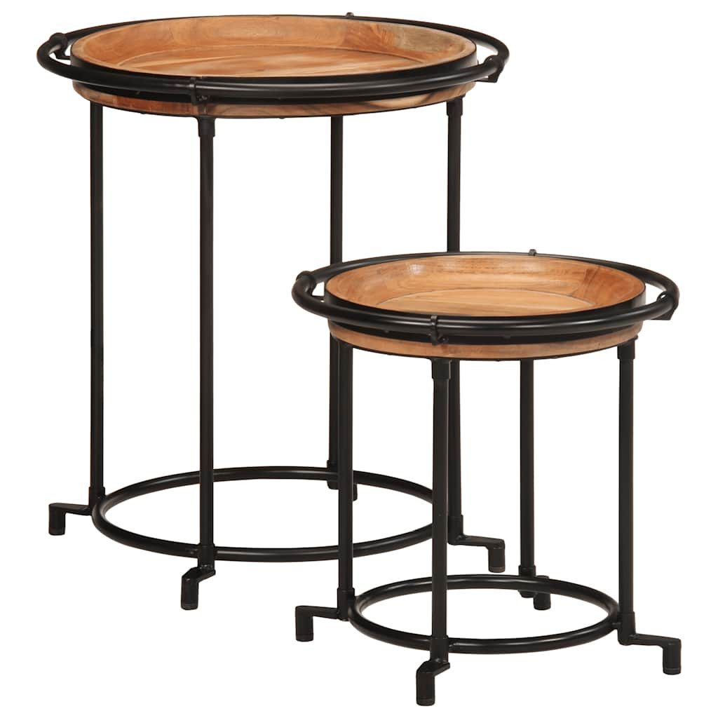 Beistelltisch 2-tlg. Beistelltisch-Set Massivholz