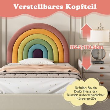 MODFU Polsterbett Jugendbett für Erwachsene & Jugendliche (90*200,ohne Matratze), Bezug aus Samt, Beige