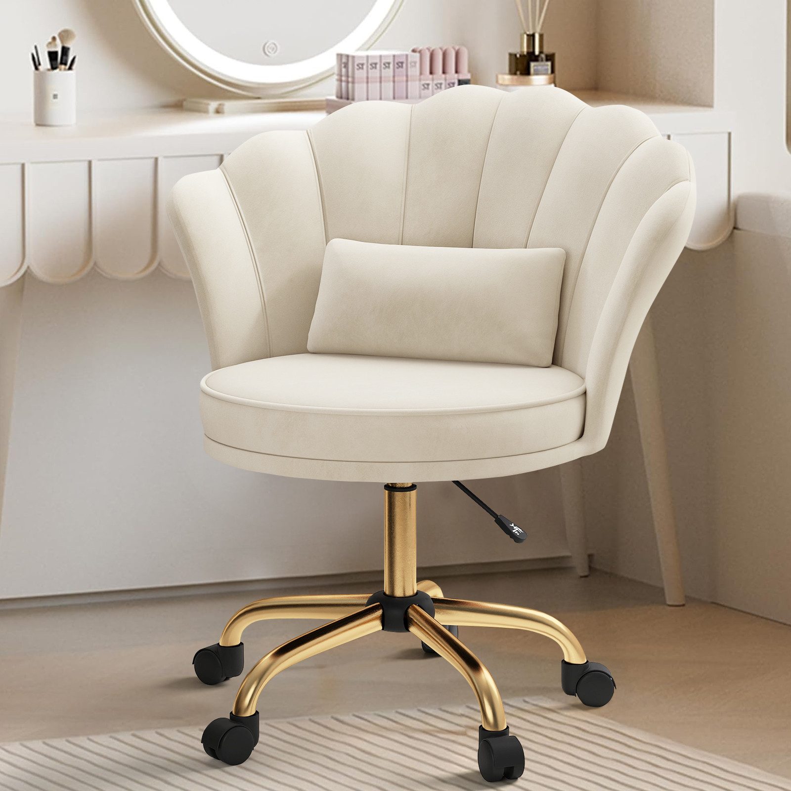 HawthyHome Bürostuhl Schreibtischstuhl mit Blütenrückenlehne, drehbar und höhenverstellbar (1 St), Samtbezug mit Kopfkissen, ergonomischer Stuhl