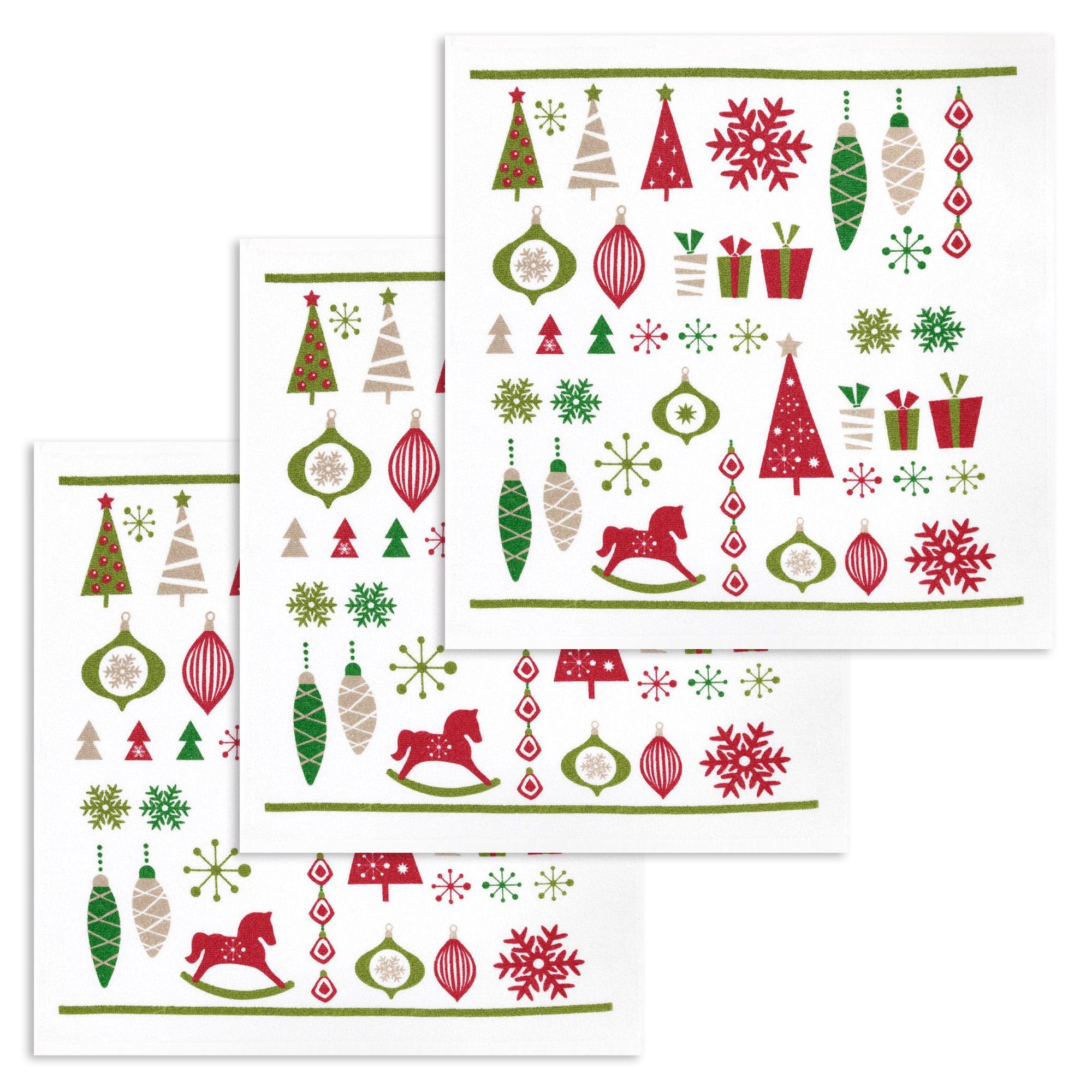 Kracht Geschirrtuch Weihnachtsschmuck, (Set, 3-tlg., Set), 3er Pack Frottee Küchenhandtücher (3 Stück), ca.50x50cm Baumwolle