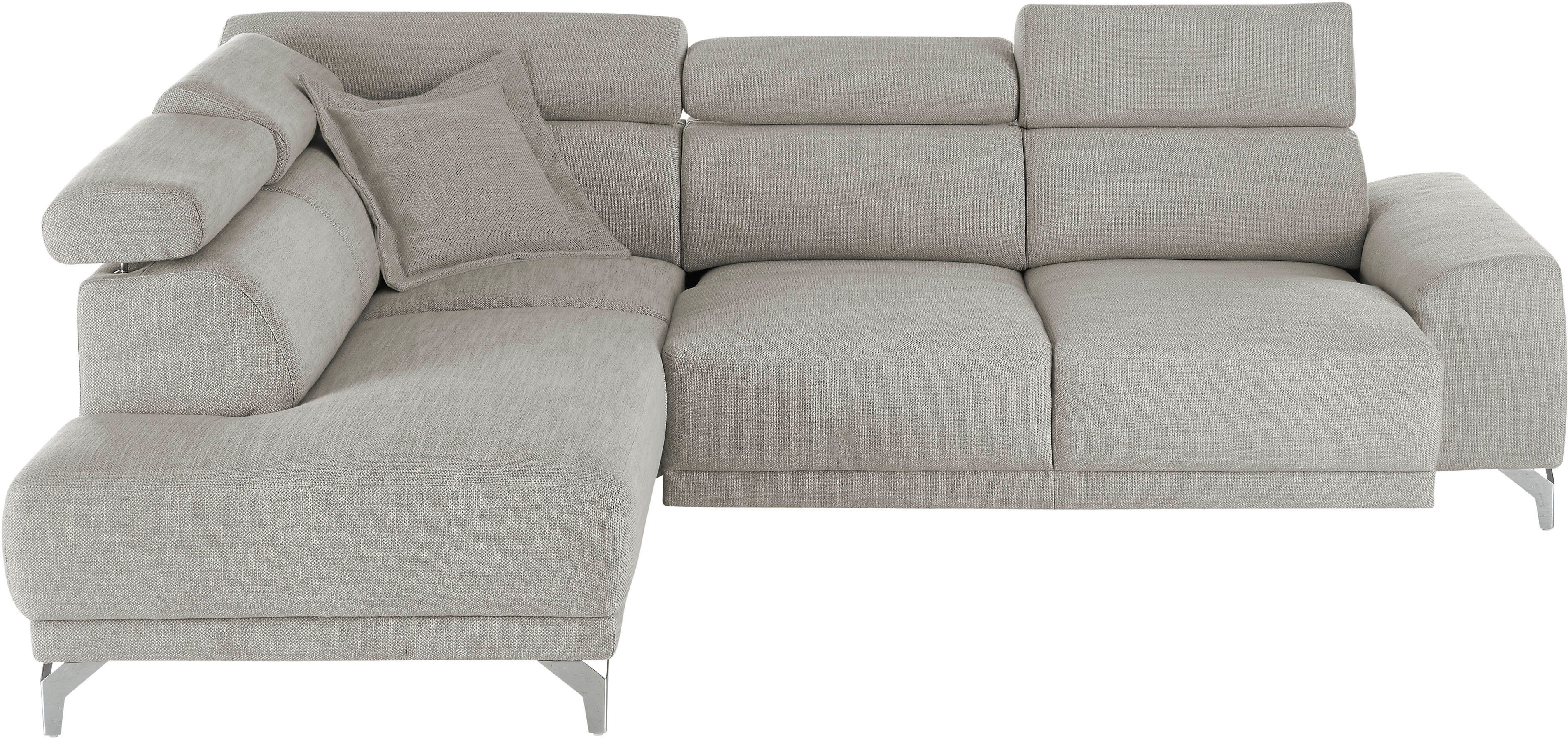 3C Candy Ecksofa Greve Sofa immer mit manuelle Kopfteilverstellungen, modern, elegant, wahlweise motorischer Sitzvorzug, bequem und zeitlos, L-Form