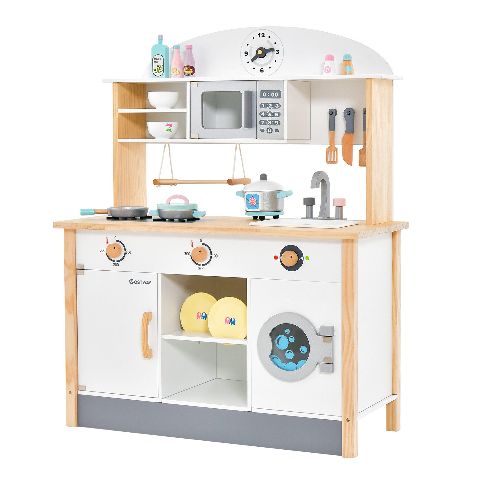 COSTWAY Spielküche Kinderküche, inkl. 17 Zubehör, aus Holz günstig online kaufen