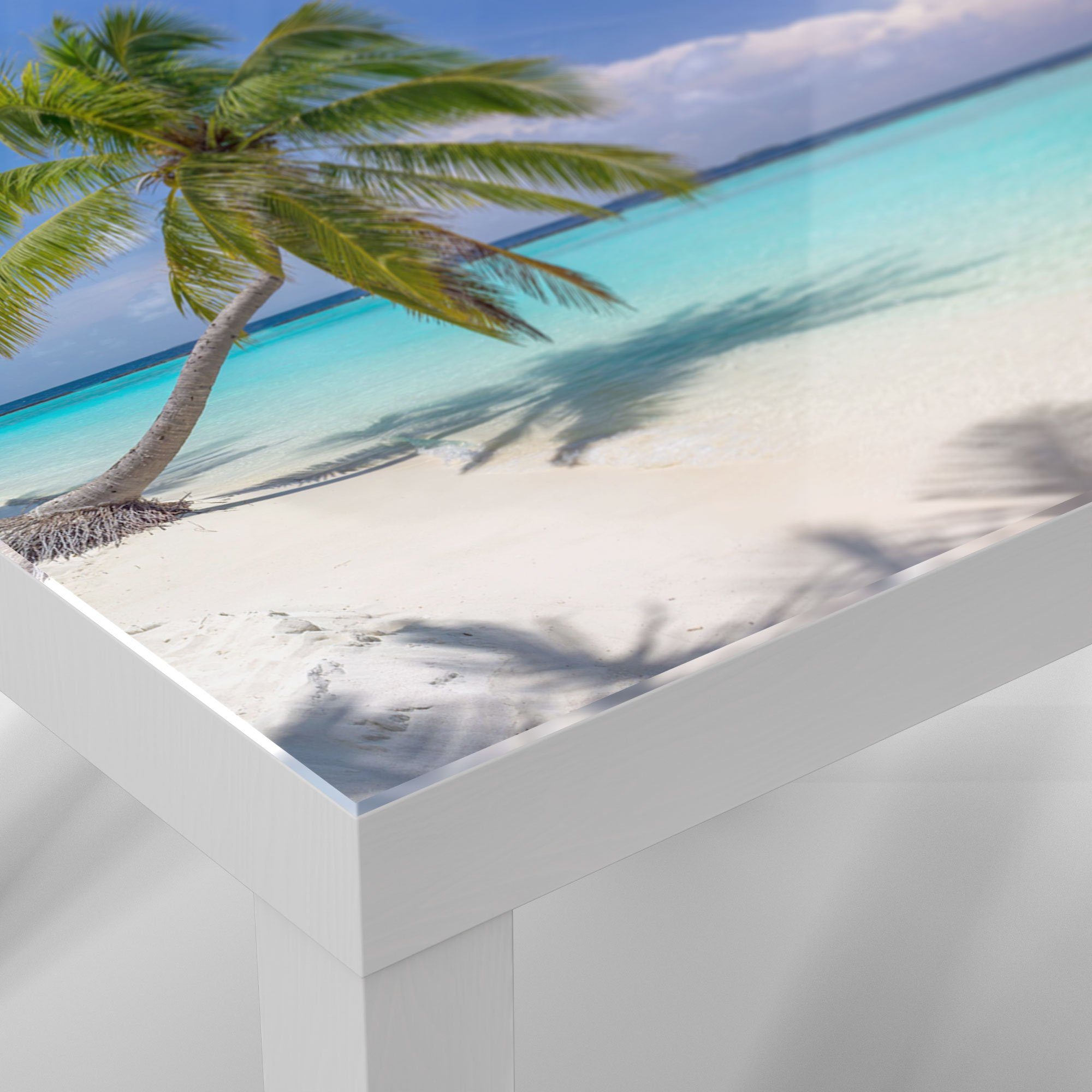 Beistelltisch 'Paradiesischer DEQORI modern Weiß Couchtisch Glastisch Glas Strand',