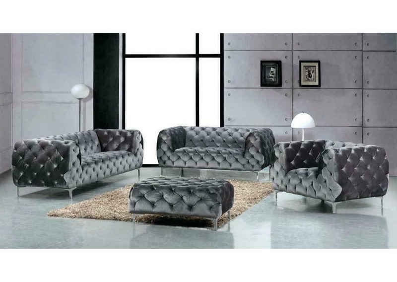 JVmoebel Wohnzimmer-Set Designer Luxus Wohnlandschaft Chesterfield Polster Sofa Sitz Sofort, (3 Sitzer, 2 Sitzer, Sessel, Hocker), Made in Europa