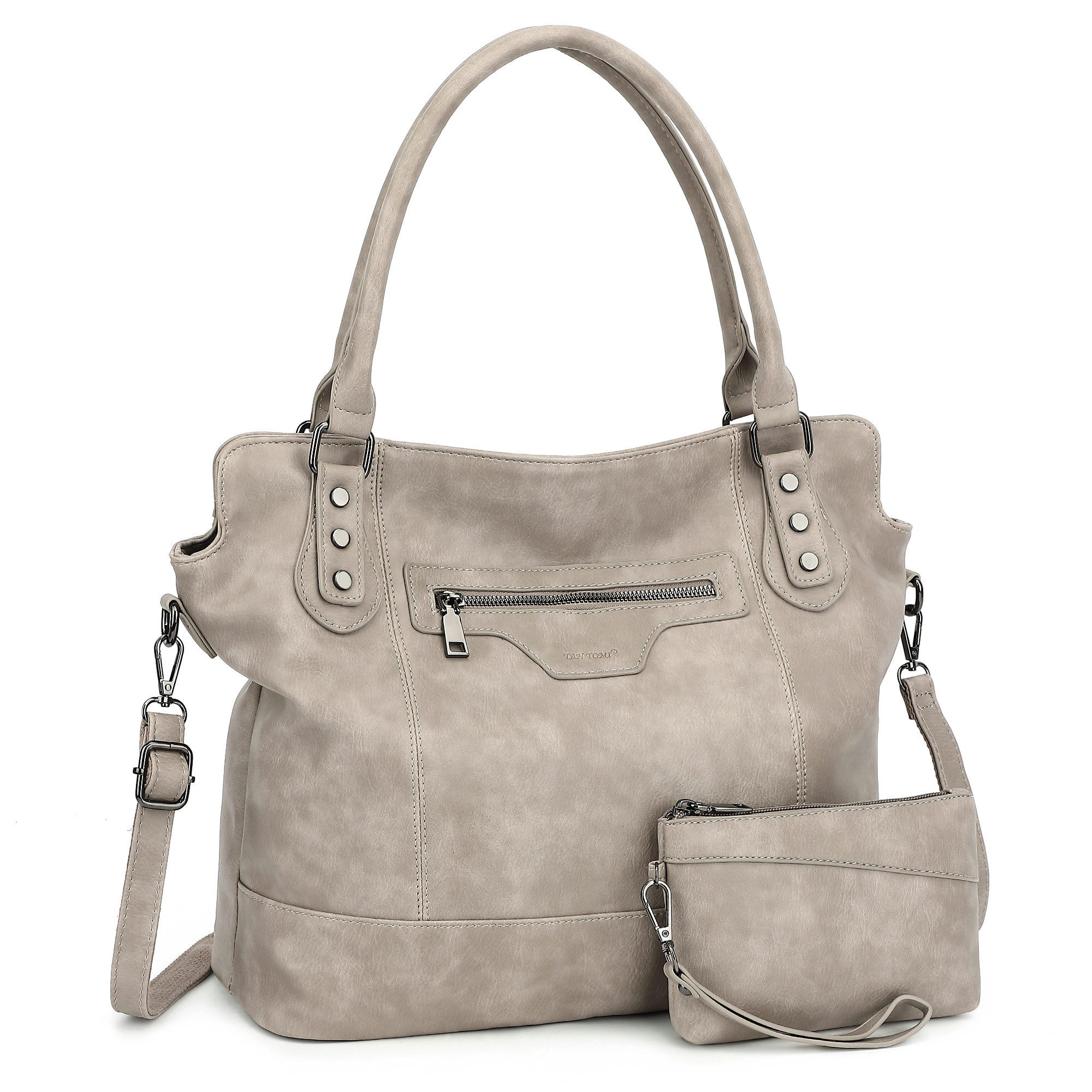 TAN.TOMI Handtasche Damen Schultertasche - Set Shopper Umhängetasche Henkeltasche, Mit abnehmbarem Schultergurt für Einkauf Reise Büro Schule
