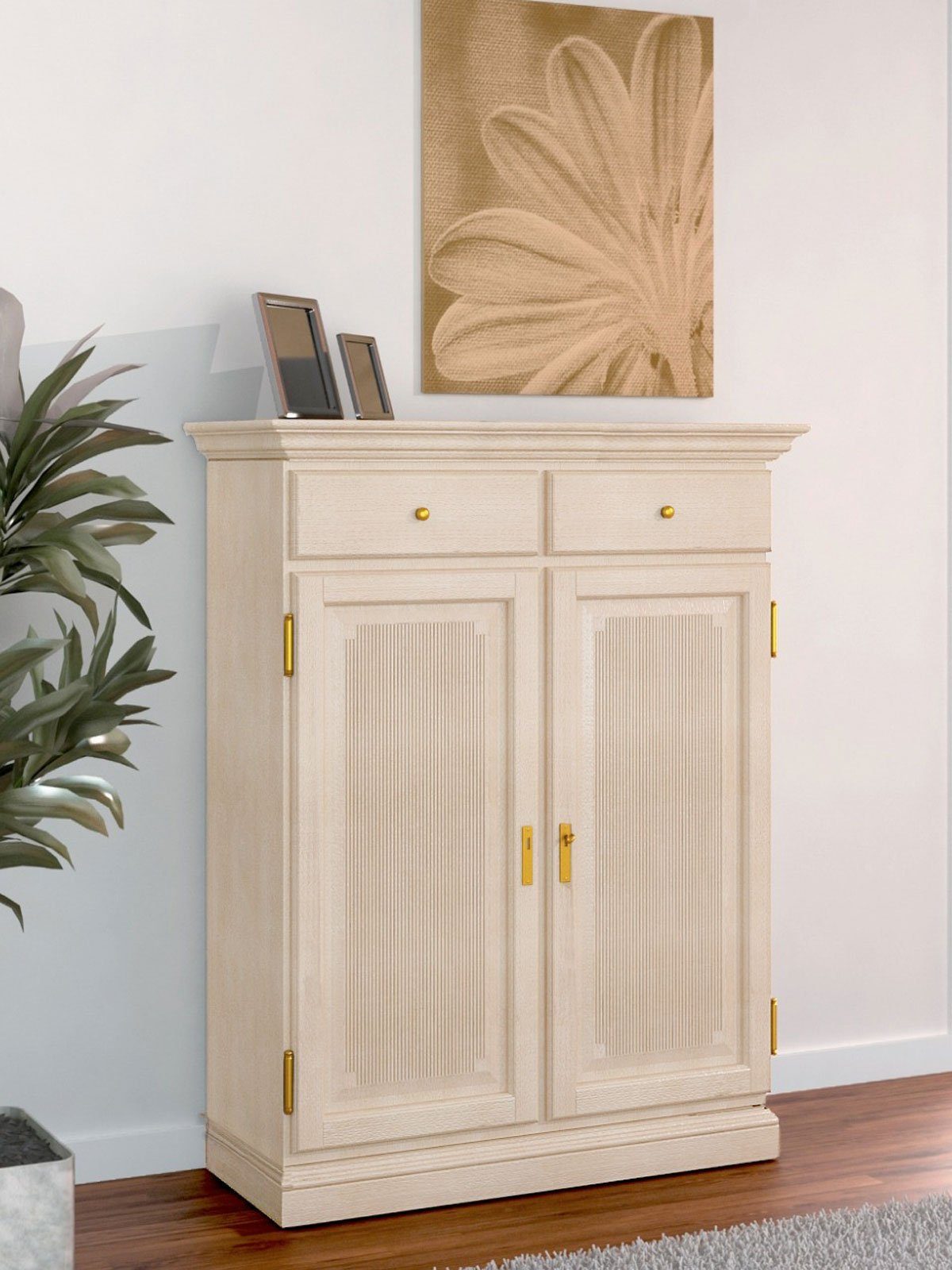 Casamia Highboard Highboard Duett B 111 x H 136 cm 2 Türen 2 Schubladen Pinie massiv