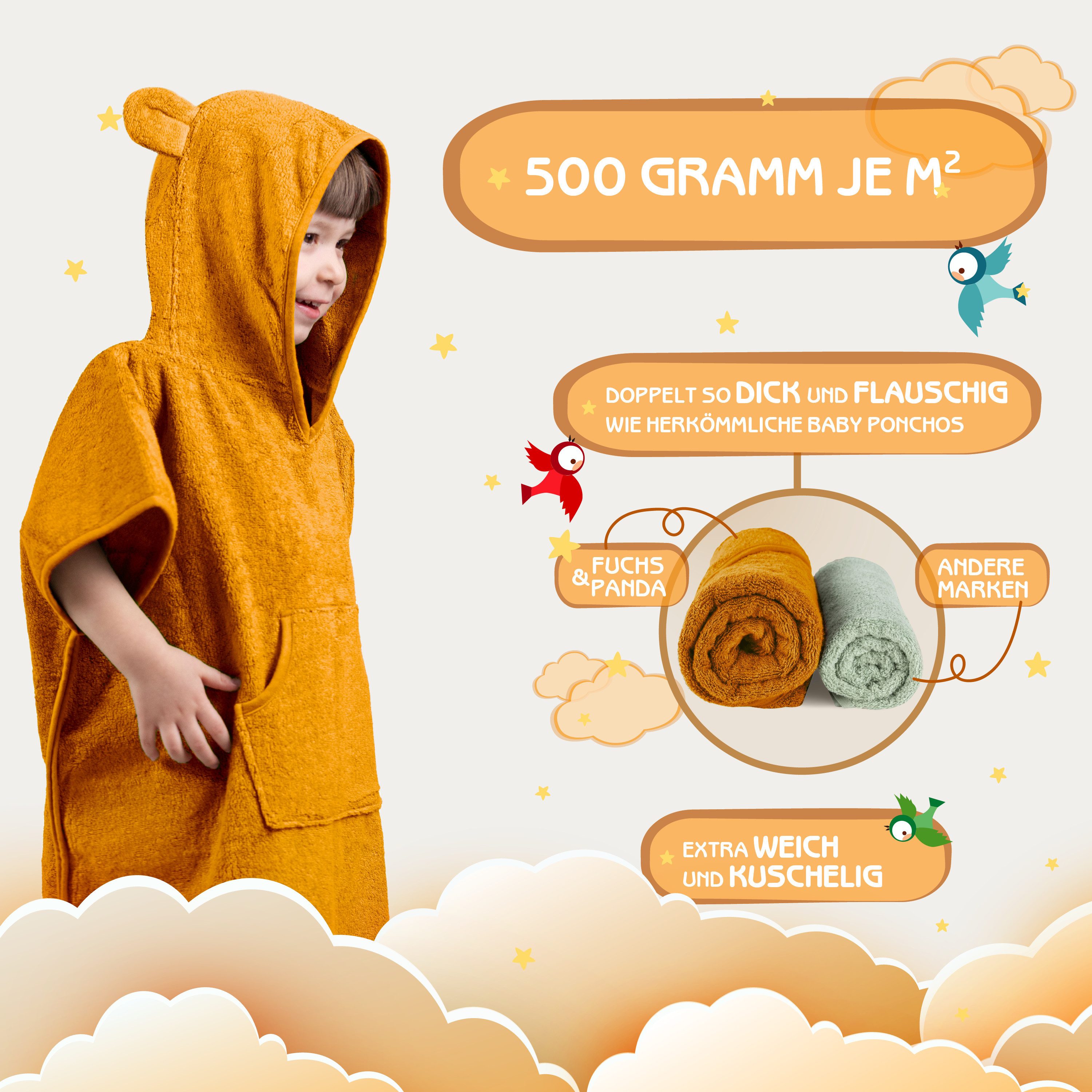 Fuchs & Panda Badeponcho Kuscheliger Badeponcho Baby und Kinder (0-6Jahre) aus 100% Bambus, 100% Bambus: Antimikrobiell, Atmungsaktiv, Hypoallergen, Superweich – Bild 3 von 5