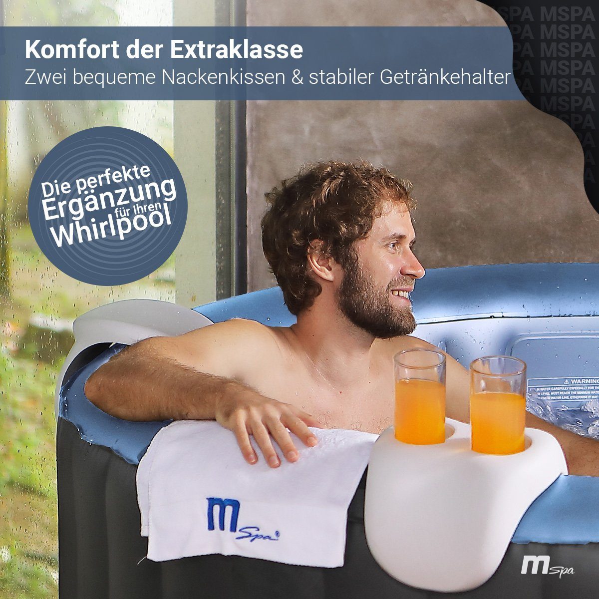 mSpa Kopfstütze Miweba MSpa Whirlpool Comfort Set - universal - 3 teilig, Kopfstützen & Getränkehalter - 2 Nackenkissen
