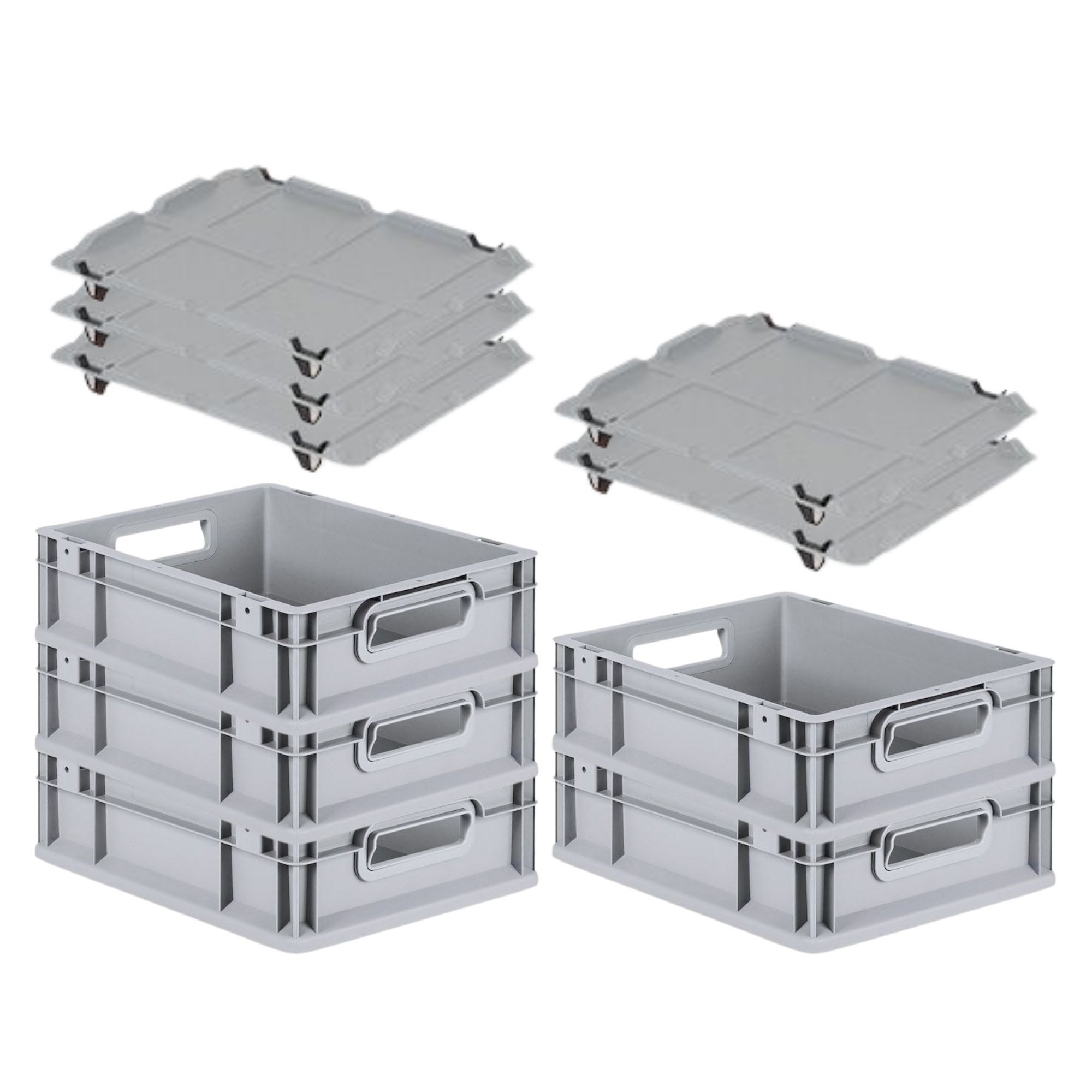 PROREGAL® Stapelbox SparSet Eurobox NextGen Economy Auflagedeckel/geschlossen (5 St)