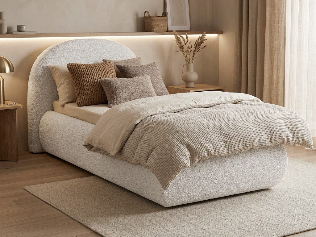 Beautysofa Polsterbett MOTTI 90x200 mit Bettkasten und gepolstertem Kopfteil (mehrere Farben, Bouclé-Stoff), wahlweise ohne Matratze oder mit Matratze