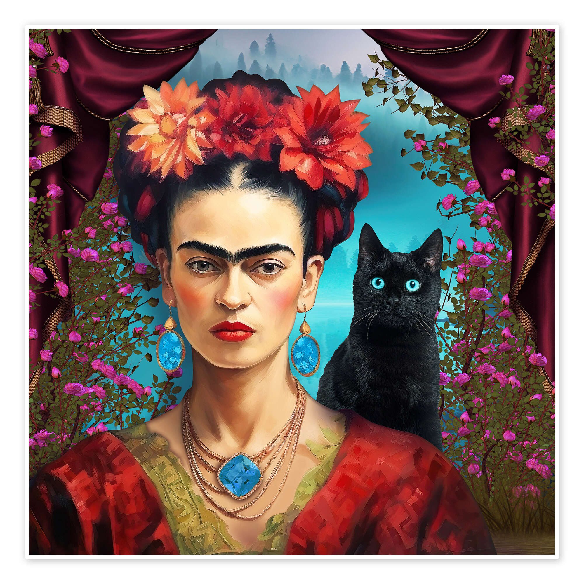 Posterlounge Wandbild Frida Kahlo mit der Katze, Mark Ashkenazi, erhältlich als Poster, Leinwandbild, Wandsticker oder Acrylglasbild