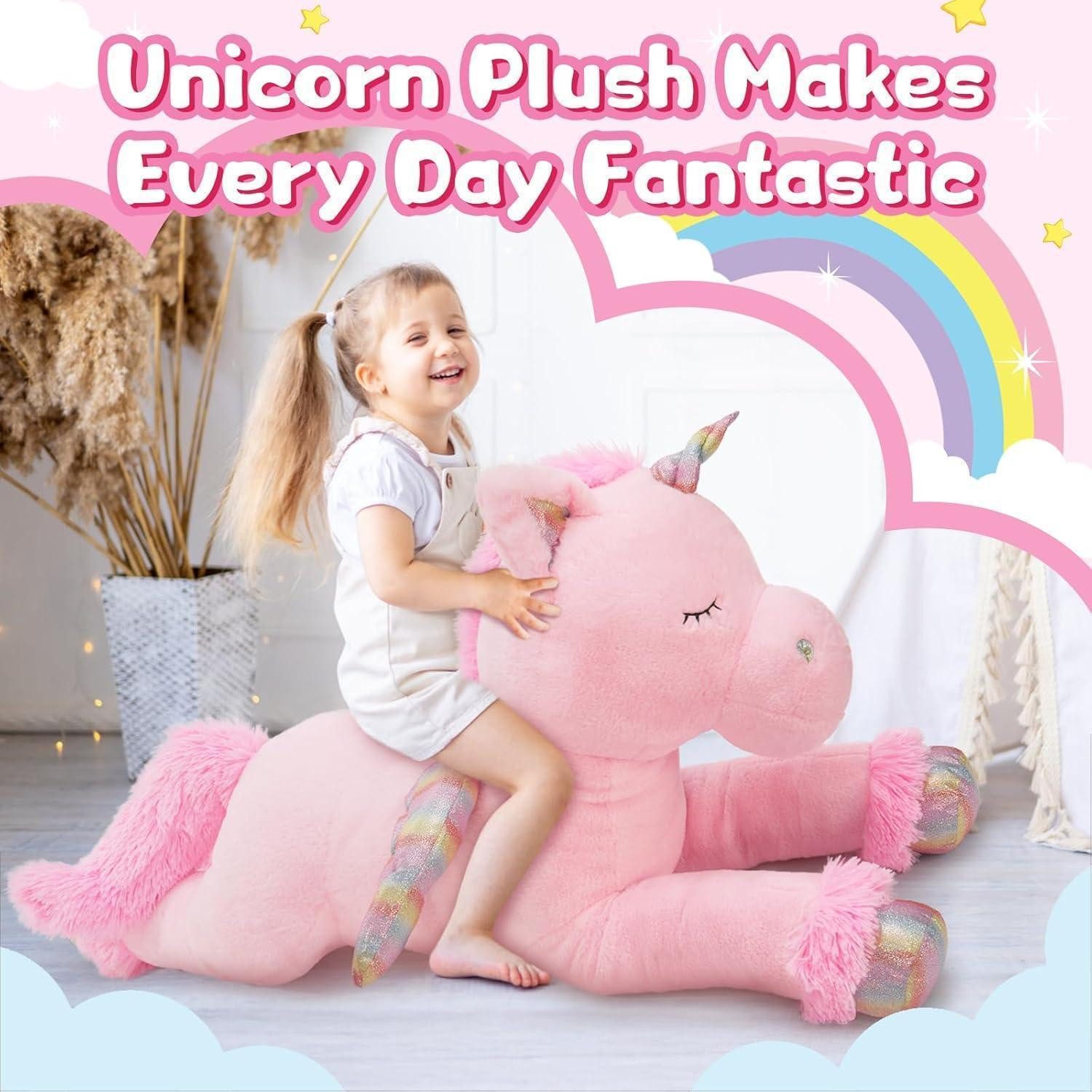 LuxusKollektion Kuscheltier Kuscheltier Einhorn XXL 110cm Riesen Kinder Mädchen Rosa Pink-silver