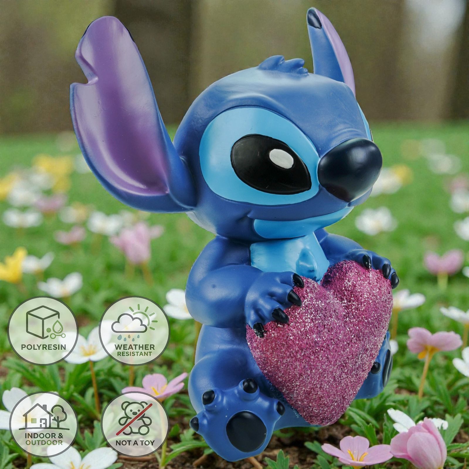 Disney Gartenfigur Stitch mit Herz Wetterfeste Disney Dekofigur aus Polyresin 23x 20 cm – Bild 4 von 5