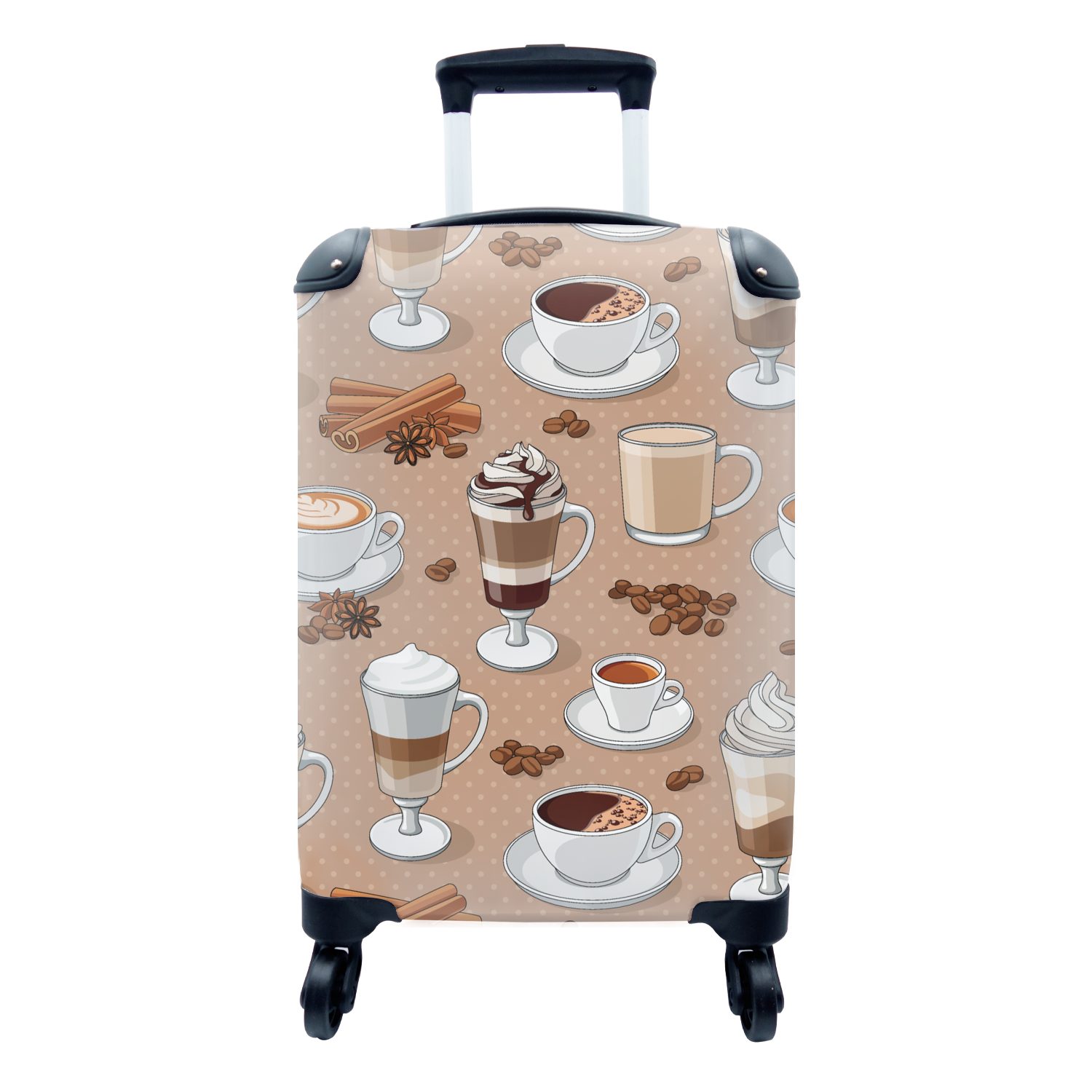 Cappuccino Muster für Reisekoffer rollen, - MuchoWow 4 Trolley, Rollen, Kaffee mit Handgepäckkoffer - Reisetasche Ferien, Handgepäck Schokolade, -