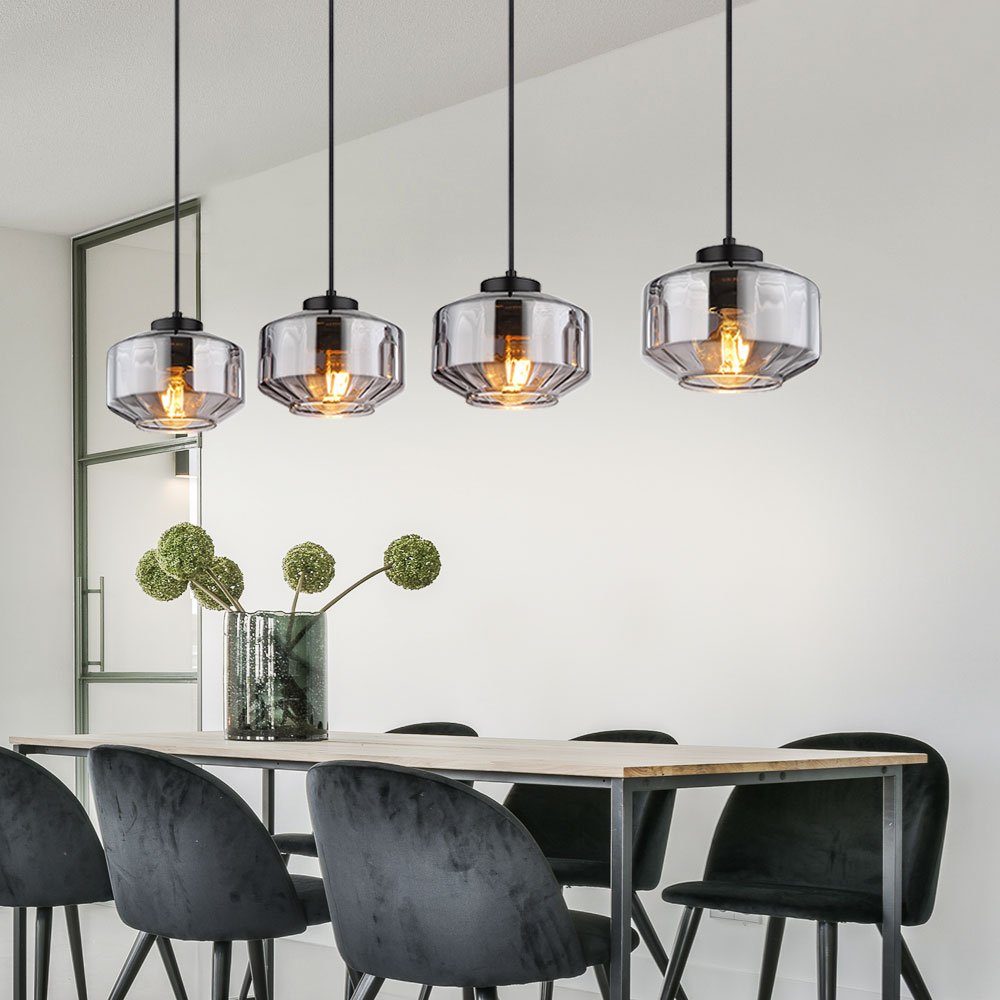 GLOBO LIGHTING LED-Hängeleuchte, Leuchtmittel inklusive, Warmweiß, Hängelampe Esszimmerlampe Pendelleuchte 4 Flammig Rauchglas Retro LED