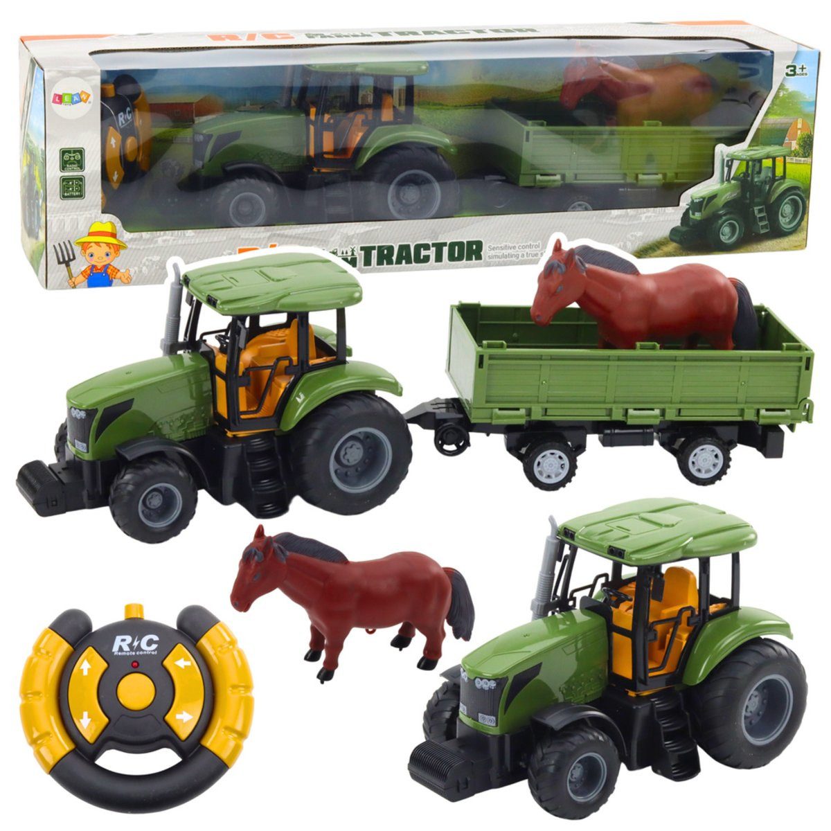 Wisam Spielzeug-Traktor Ferngesteuertes RC-Traktor-Set mit Anhänger und Pferd