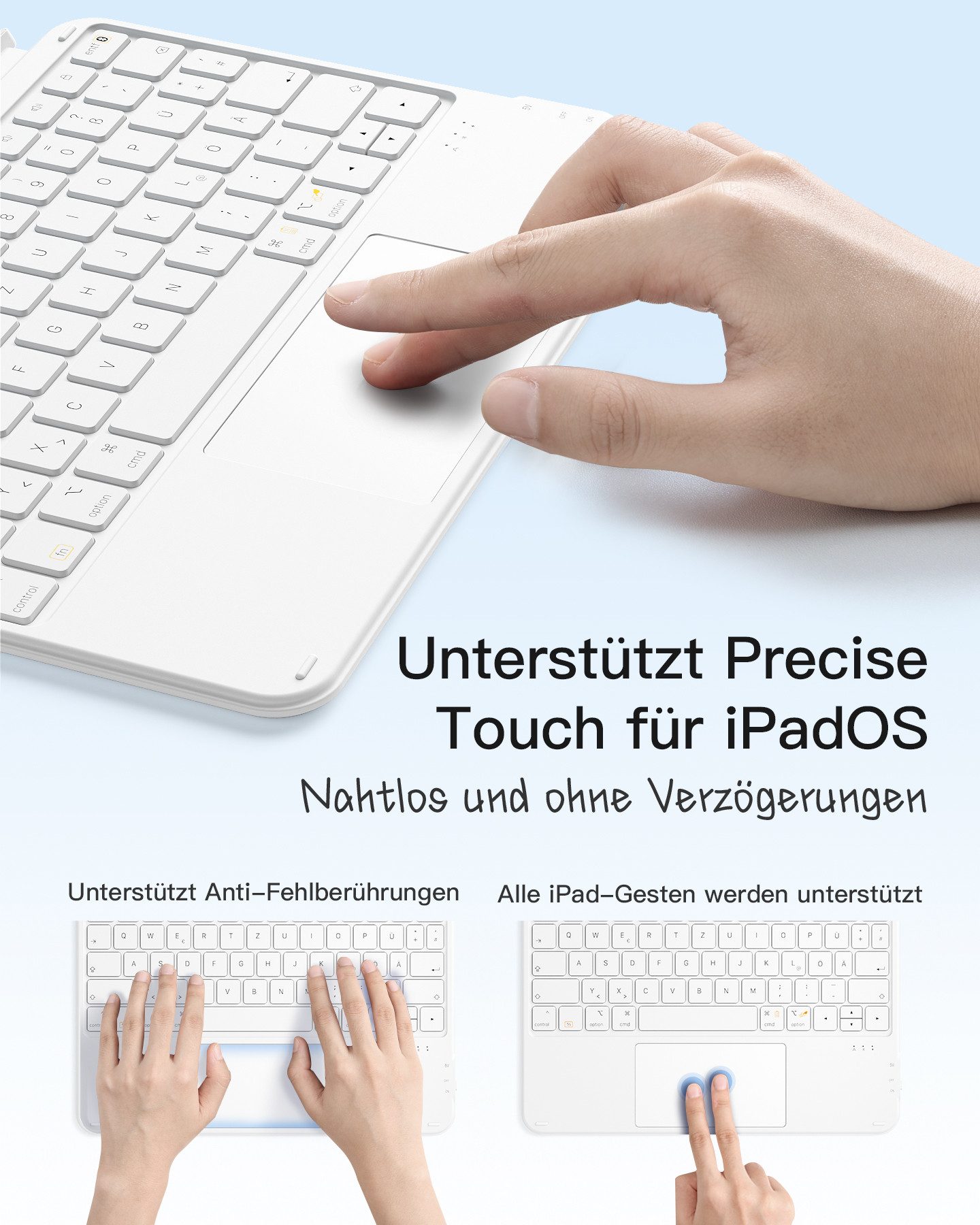 Inateck für iPad 11 Gen A16, 11 Zoll iPad Air M3 7/6/5/4, iPad 10, iPad Pro iPad-Tastatur (Ultraleichte, Abnehmbare Tastatur mit Touchpad, Tragbar)