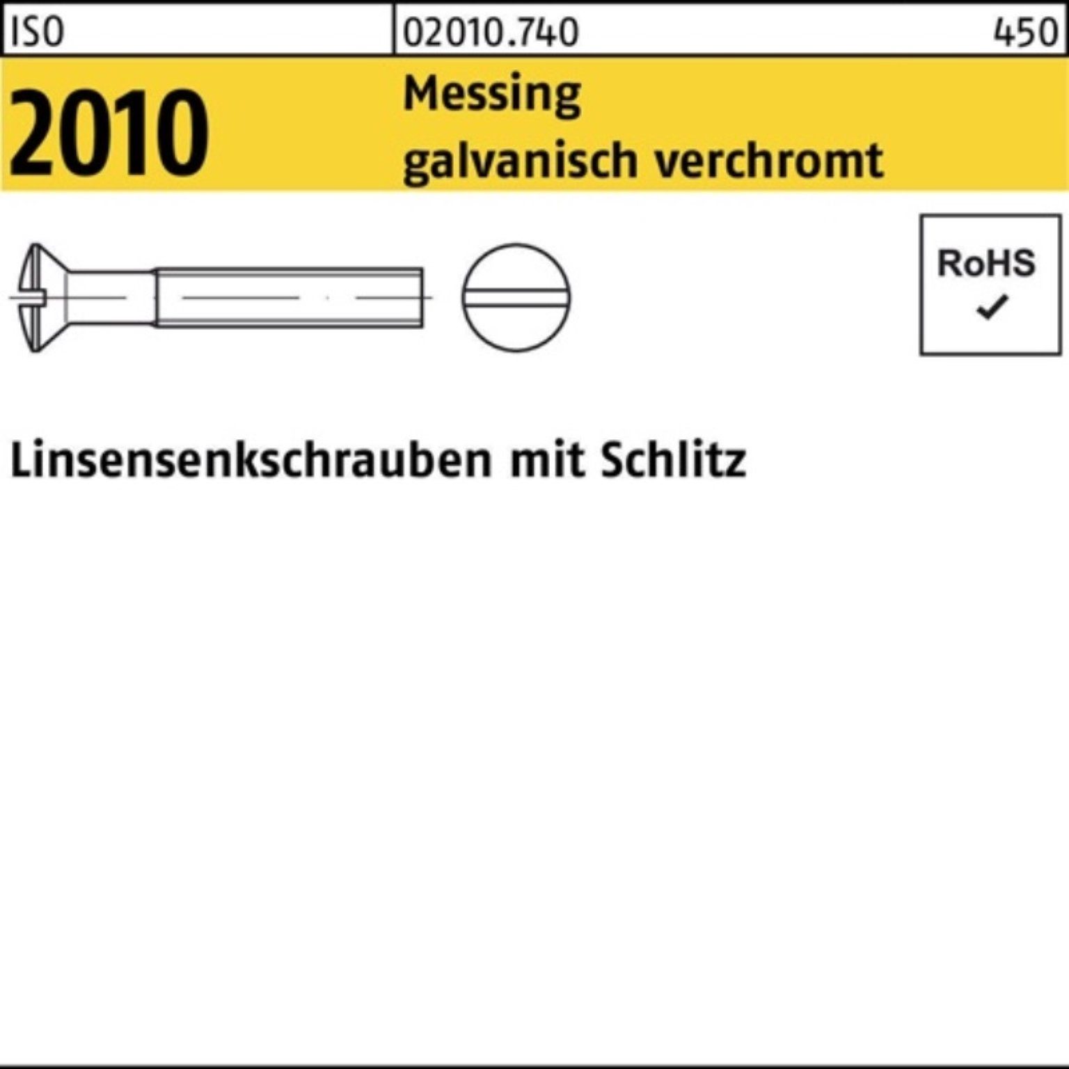 Pack Linsenschraube Schlitz Linsensenkschraube ver galv. ISO Messing 100er Reyher M6x80 2010