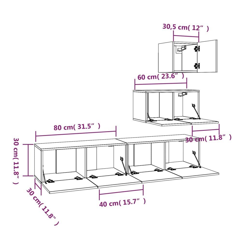 vidaXL TV-Schrank 4-tlg. Holzwerkstoff (4-St) TV-Schrank-Set Sonoma-Eiche