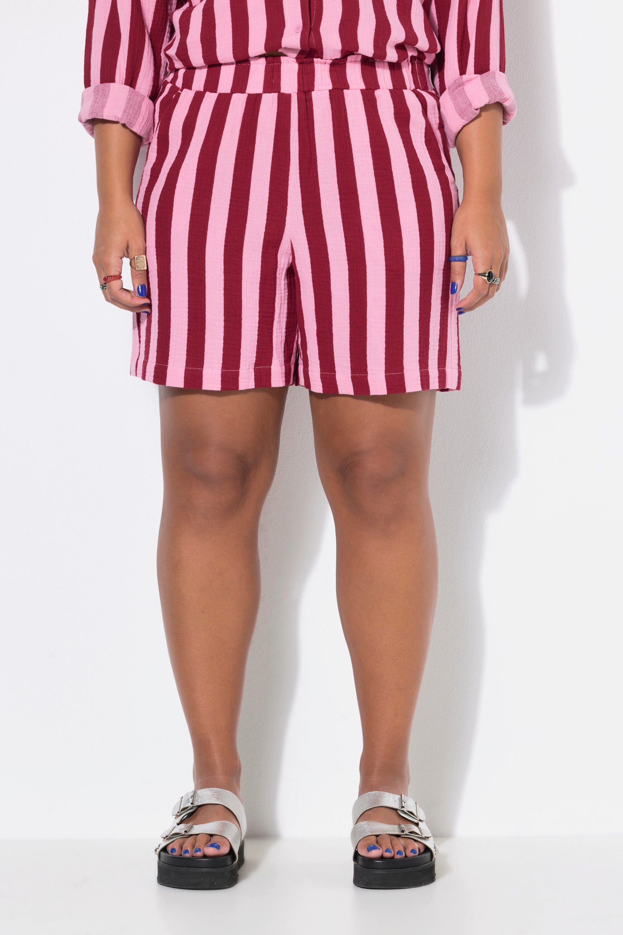 Studio Untold Shorts Musselin-Shorts Wide Legs Streifen Elastikbund