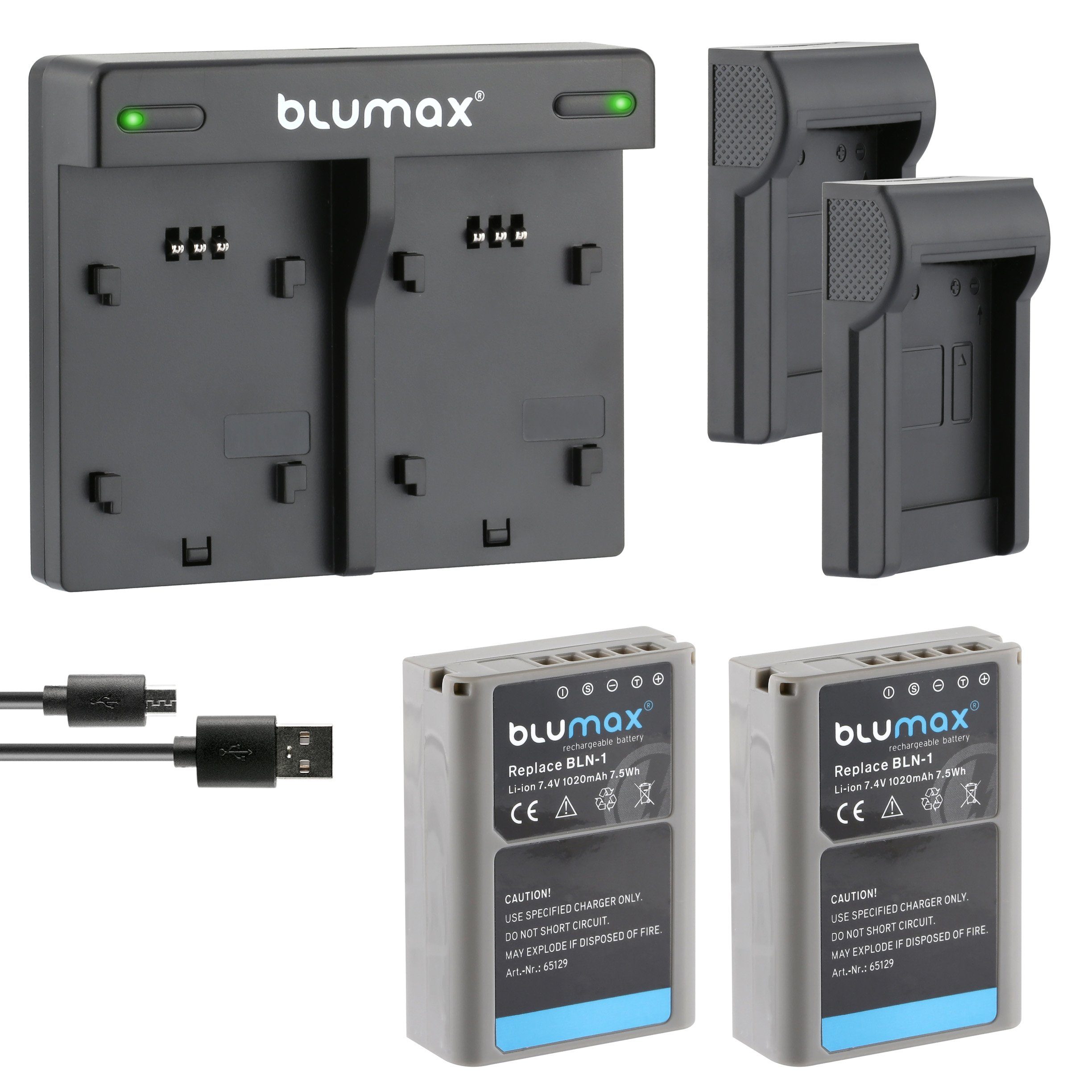 Blumax 2x Akku + Lader für Olympus BLN-1 OM-D E-M1 1020 mAh Kamera-Akku