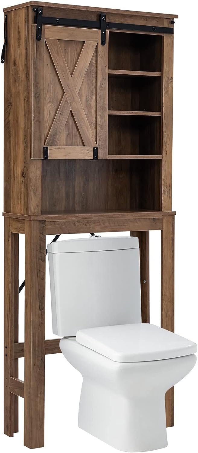 KOMFOTTEU Badregal Toilettenschrank, mit Schiebetür & 3-Fach verstellbaren Ablage