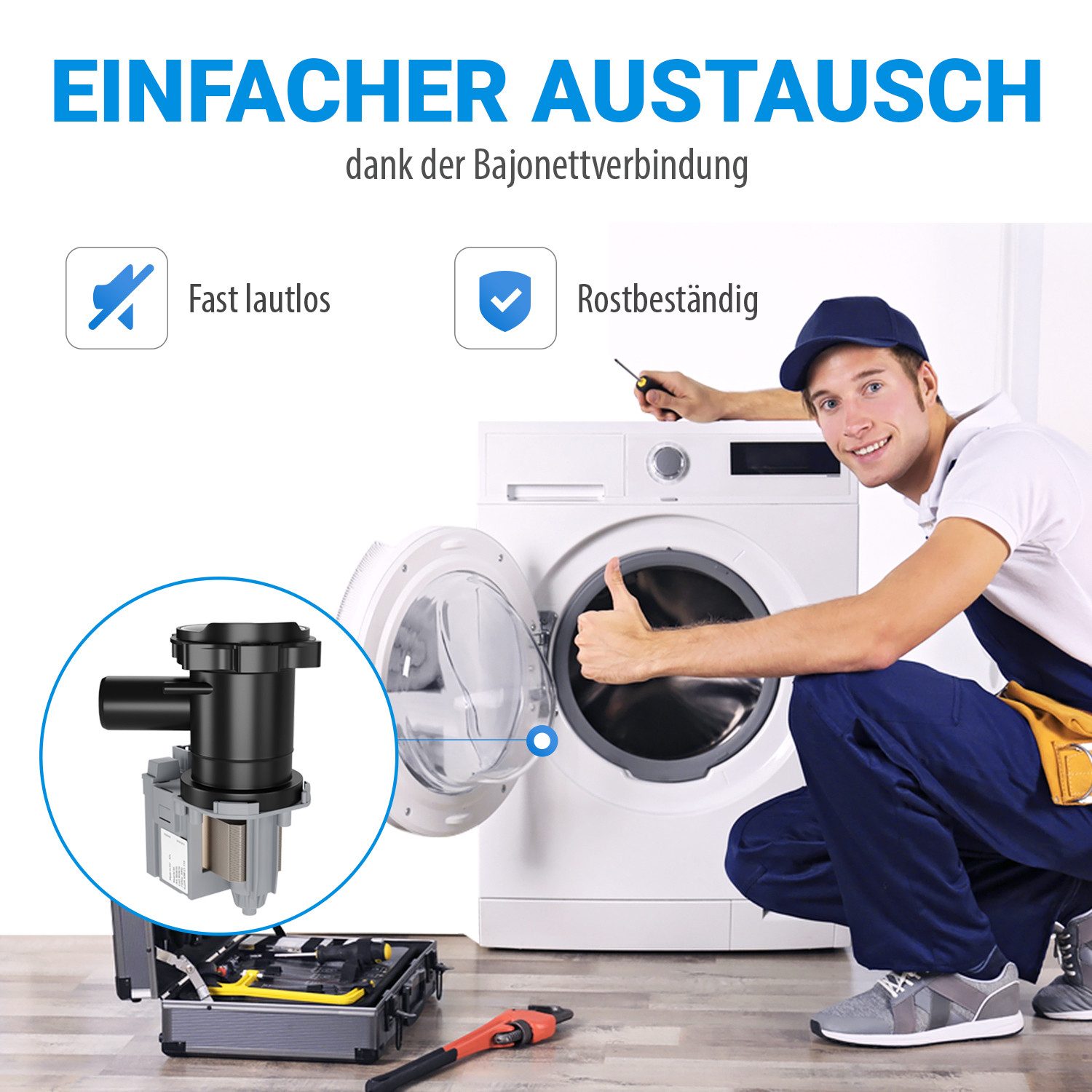 VIOKS Minipumpe Ablaufpumpe Ersatz für Bosch 00145787 Laugenpumpe, mit Pumpenkopf und Sieb für Waschmaschine Waschtrockner