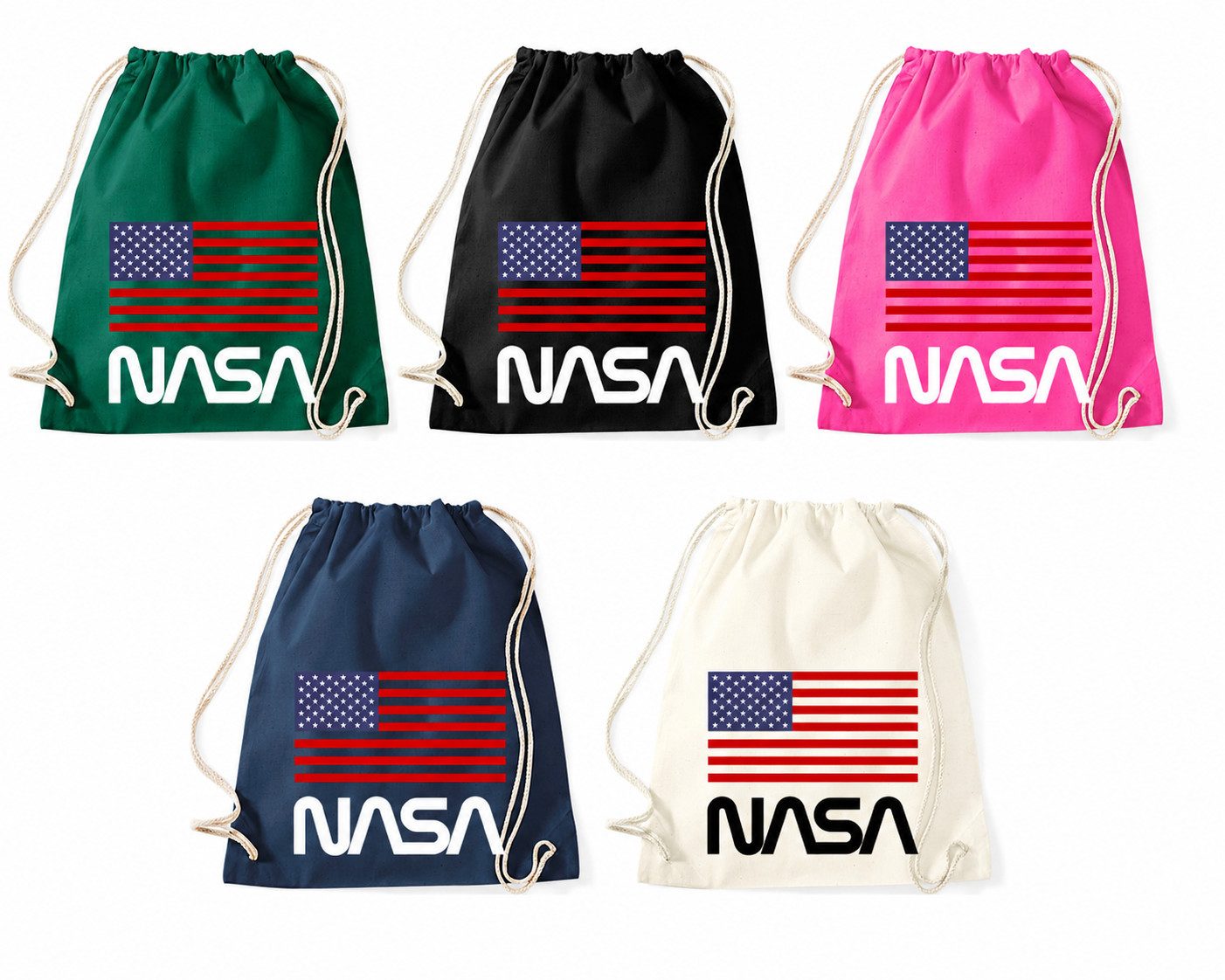 Blondie & Brownie Turnbeutel NasaUSA Turnbeutel NASA USA Flagge Print Freizeit Tasche Bag (Einzelartikel, Einzelartikel), NasaUSA_Beutel Weltraumflagge motiv