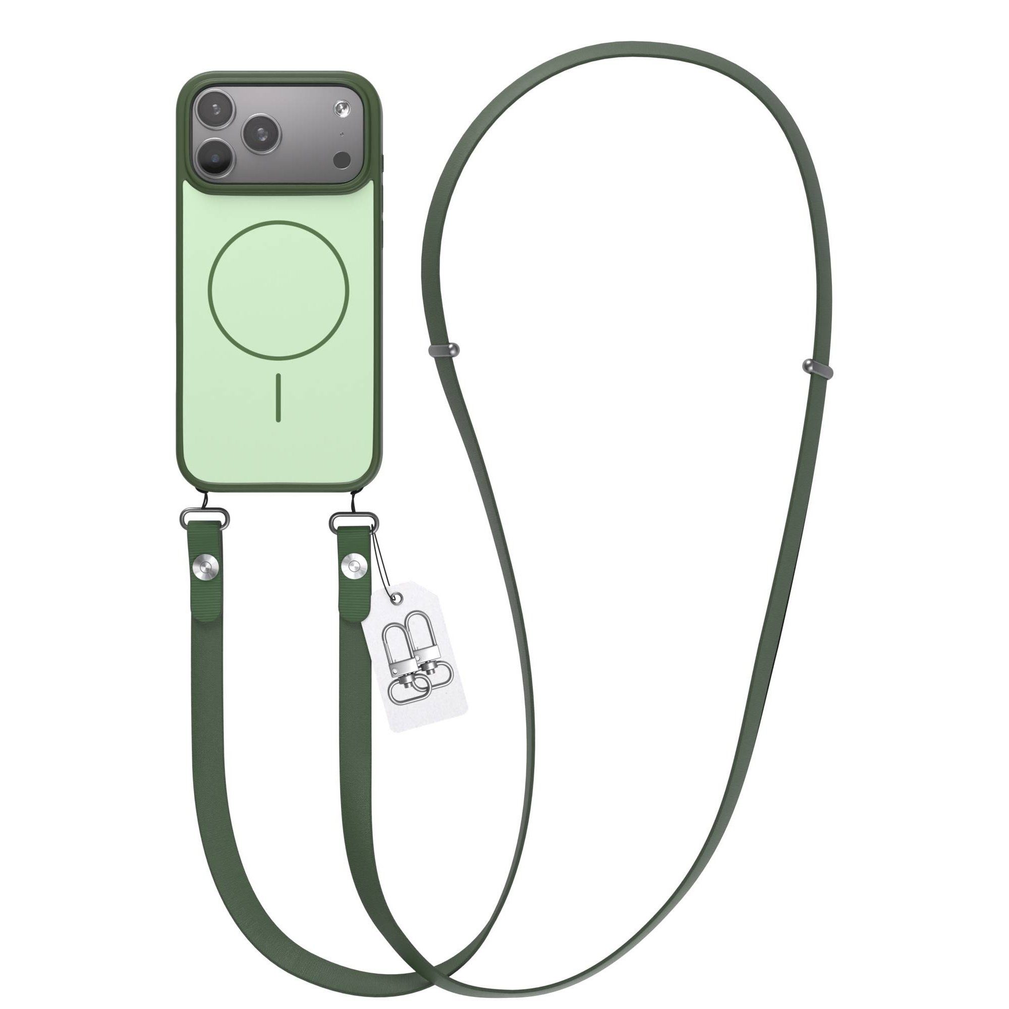 EAZY CASE Handykette Outdoor Case Thin MagSafe mit Band für Apple iPhone 17 Pro Max 6,9 Zoll, Outdoor Handyhülle mit schmalem MagSafe Ring und Trageband Grün