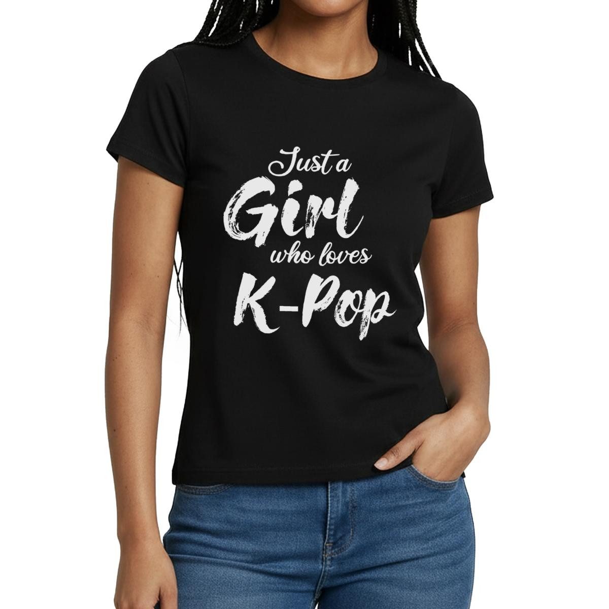 Spreadshirt T-Shirt Just A Girl Who Loves K-Pop Frauen T-Shirt (1-tlg) Slim Fit, fällt klein aus