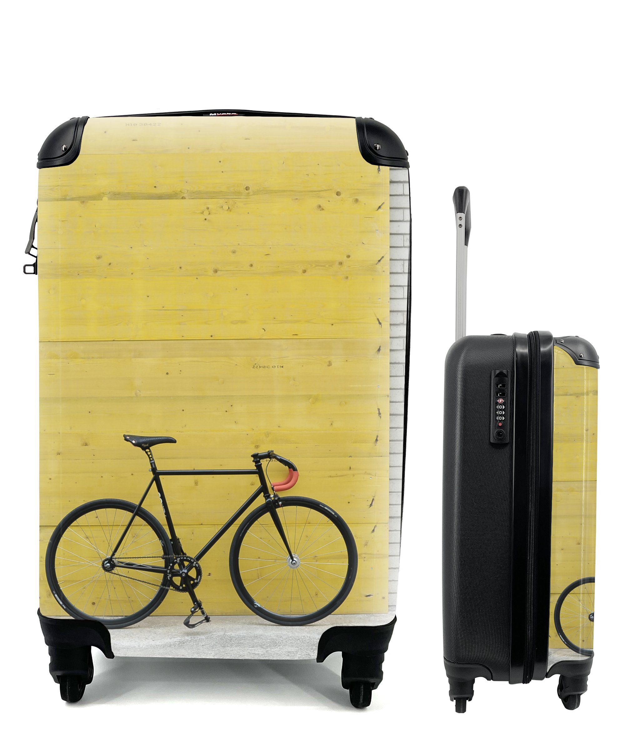 MuchoWow Handgepäckkoffer Ein rollen, vor Hintergrund, Reisekoffer mit Trolley, industriellen Reisetasche Rollen, Rennrad einem Ferien, für 4 Handgepäck