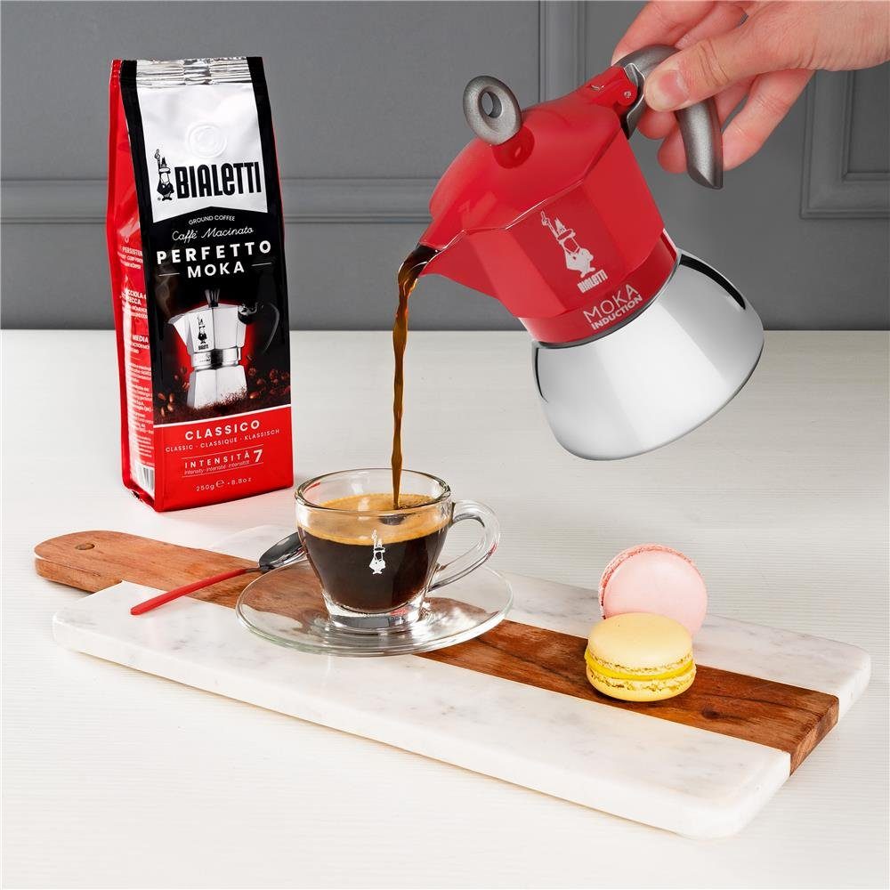 BIALETTI Espressokocher New Moka Silber Rot Elektroherd Aluminium, für Propan-Campingkocher, aus / 2 Tassen, Induktionsherd, Tassen, zwei Gasherd, und für