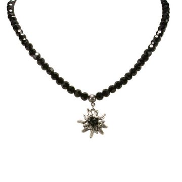 Alpenflüstern Collier Perlen-Trachtenkette Strass-Edelweiß klein (schwarz), - Damen-Trachtenschmuck Dirndlkette
