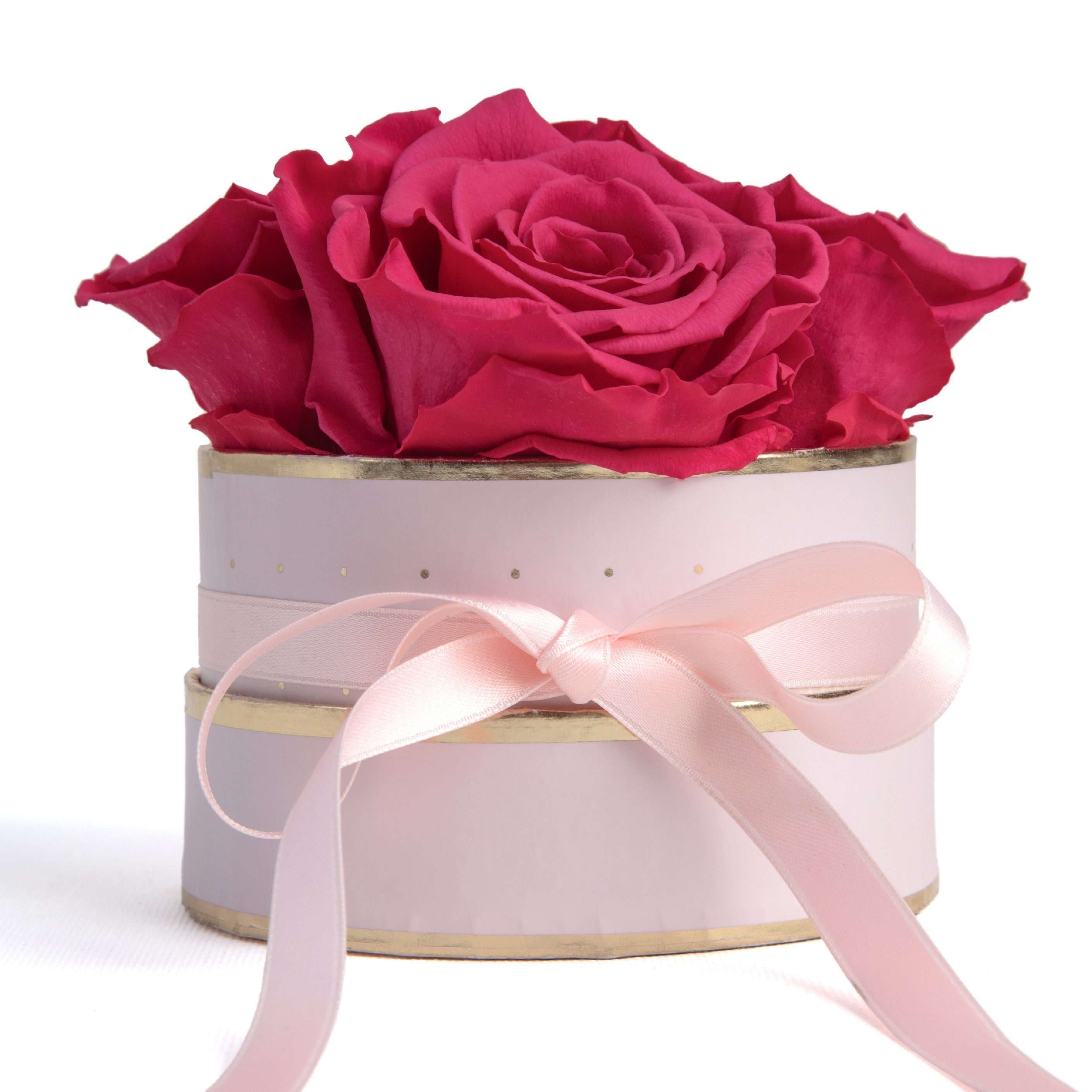 Kunstblume Infinity Rosenbox rosa rund 4 konservierte Rosen Geschenk für Frauen Rose, ROSEMARIE SCHULZ Heidelberg, Höhe 10 cm, echte konservierte Rosen Pink