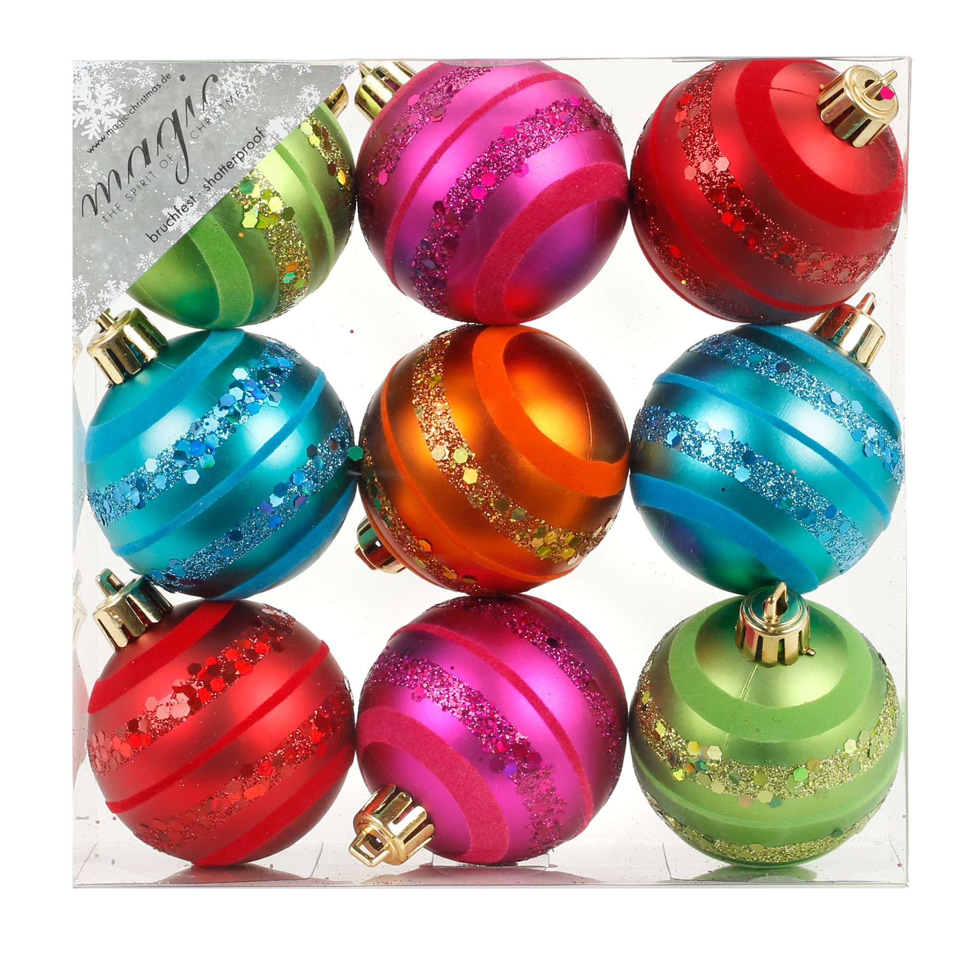 Holly & Jolly Weihnachtsbaumkugel, Weihnachtskugeln Dekorierte Kugeln Kunststoff 6cm 9er Set Mille Fiori
