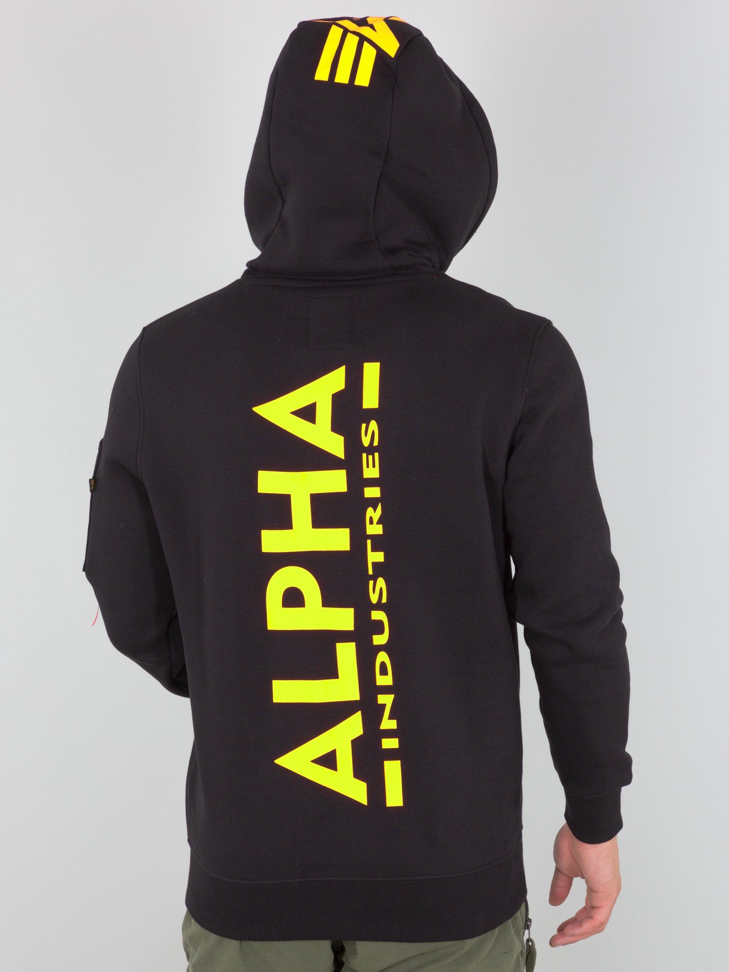 Alpha Industries Hoodie Alpha black/neon Men Neon Back Hoodies Print Industries Hoody - yellow Print