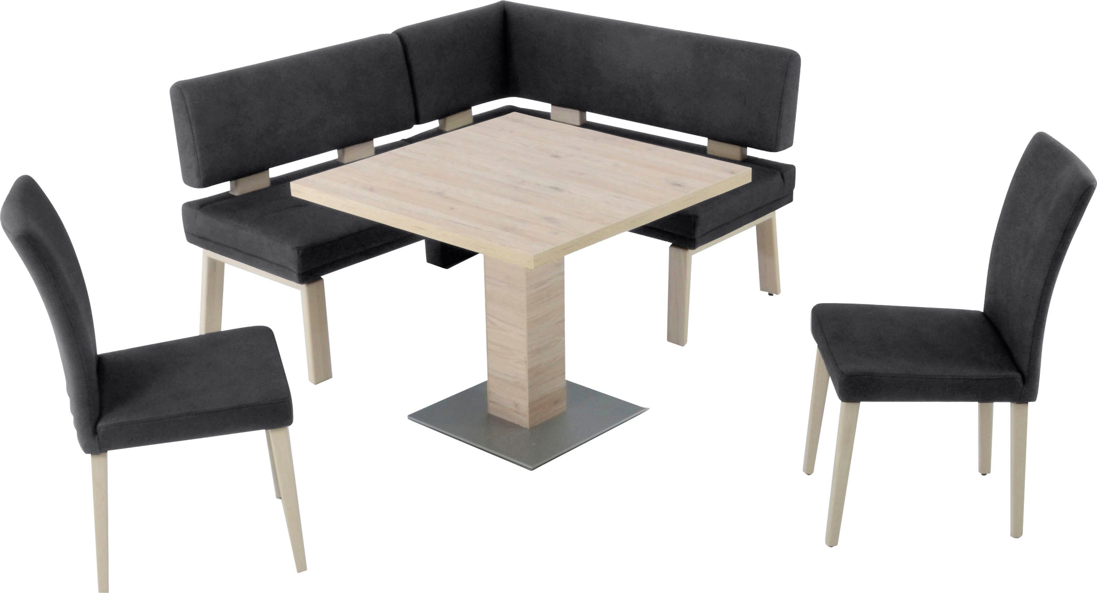 K+W Komfort & Wohnen Eckbankgruppe Santos I, (Set), rechts/links Schenkel 157cm, zwei 4 Holzstühle und Tisch 90x90cm black