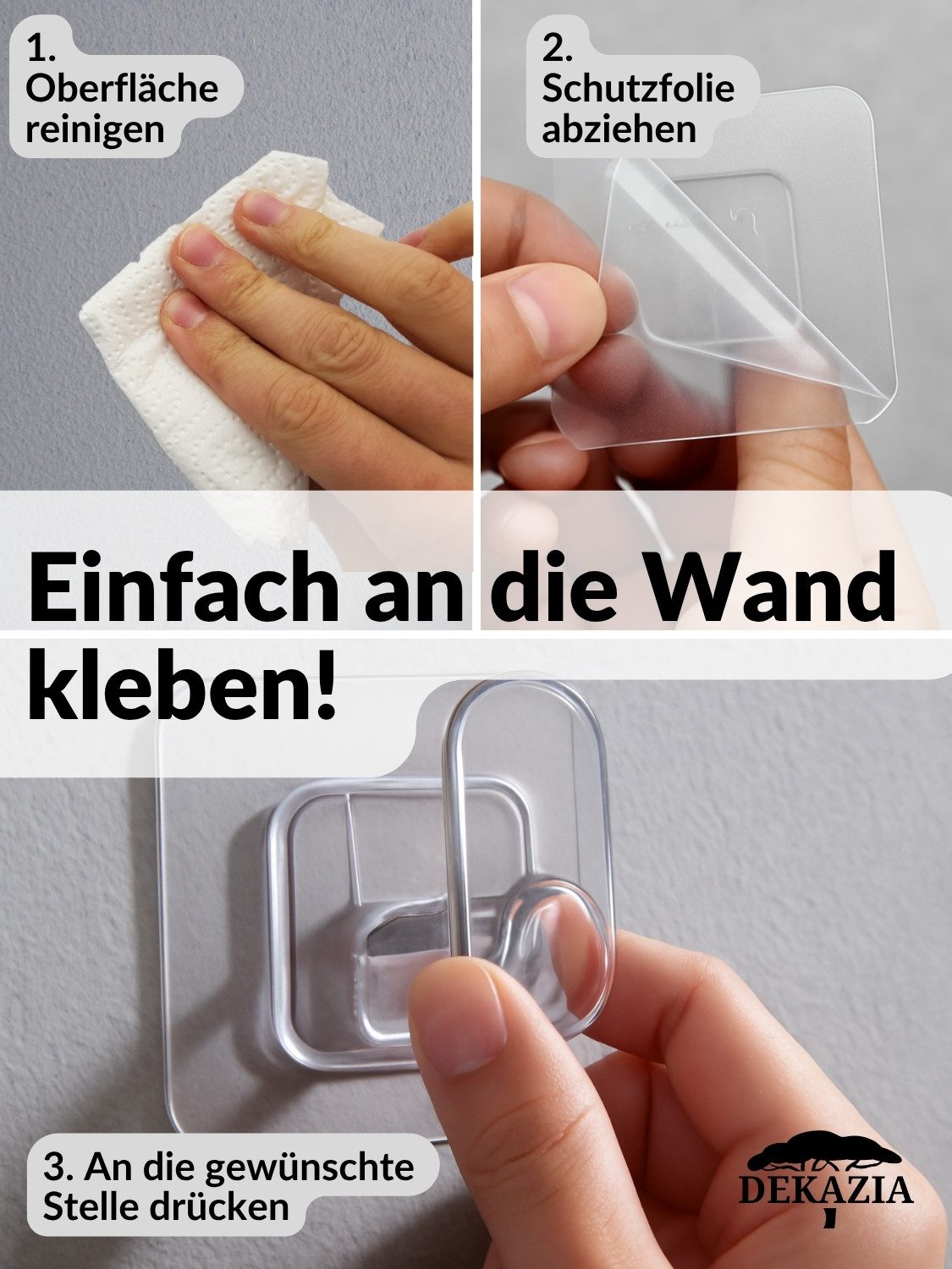 DEKAZIA Klebehaken ohne Bohren, selbstklebende Badhaken, Handtuchhaken, Bad, Garderobe, Toilette, Küche, WC, (16-St., 16 Stk), Transparente Hacken, Küchenhaken, – Bild 3 von 5